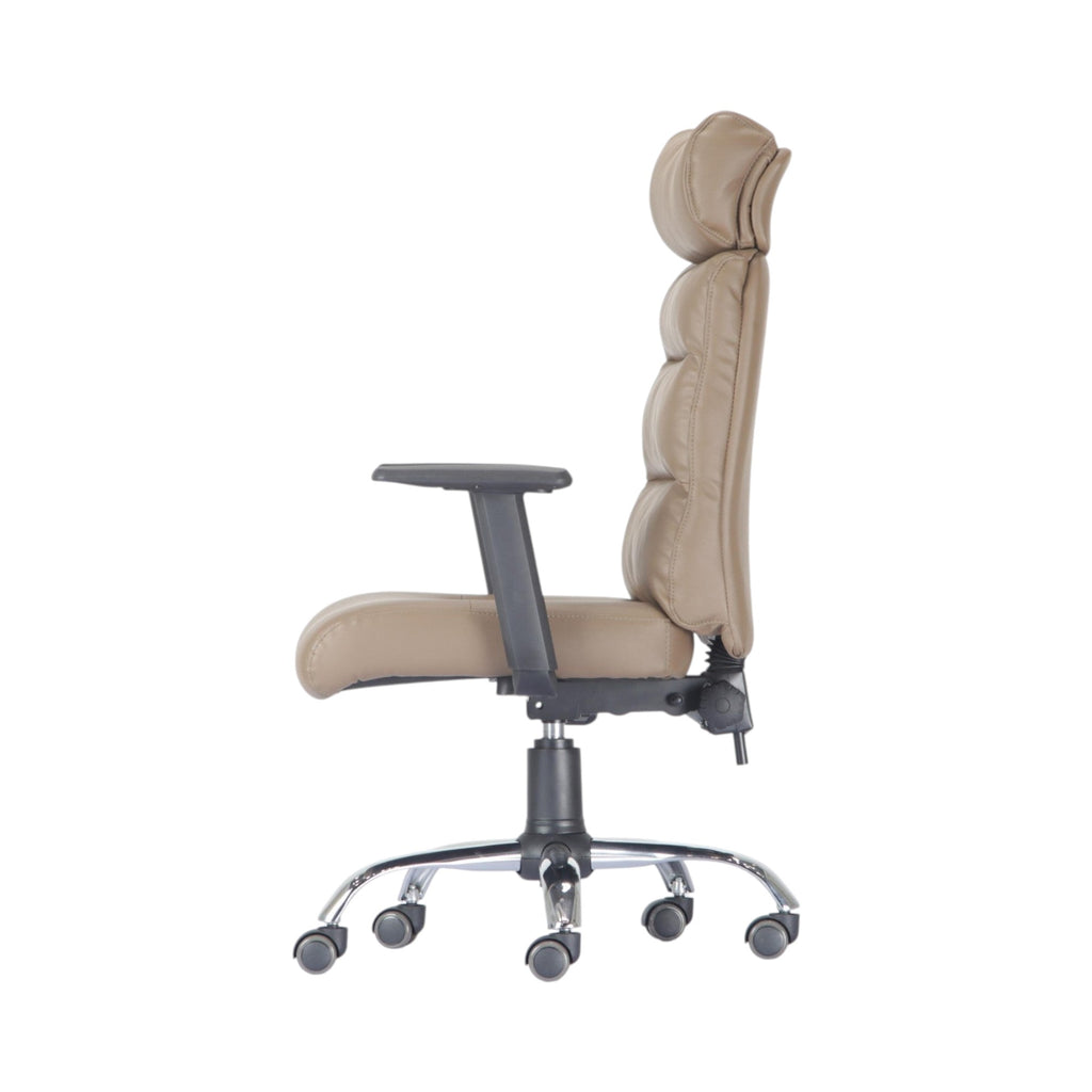 Xiaoyaozuo office chair executive ergonomic taupe faux leather chair with headrest and adjustable armrests.
