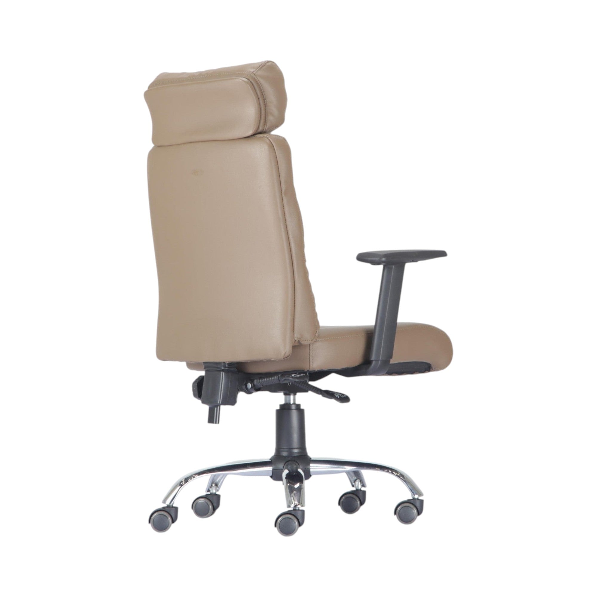 Xiaoyaozuo office chair taupe faux leather executive ergonomic office chair with headrest and adjustable armrests.