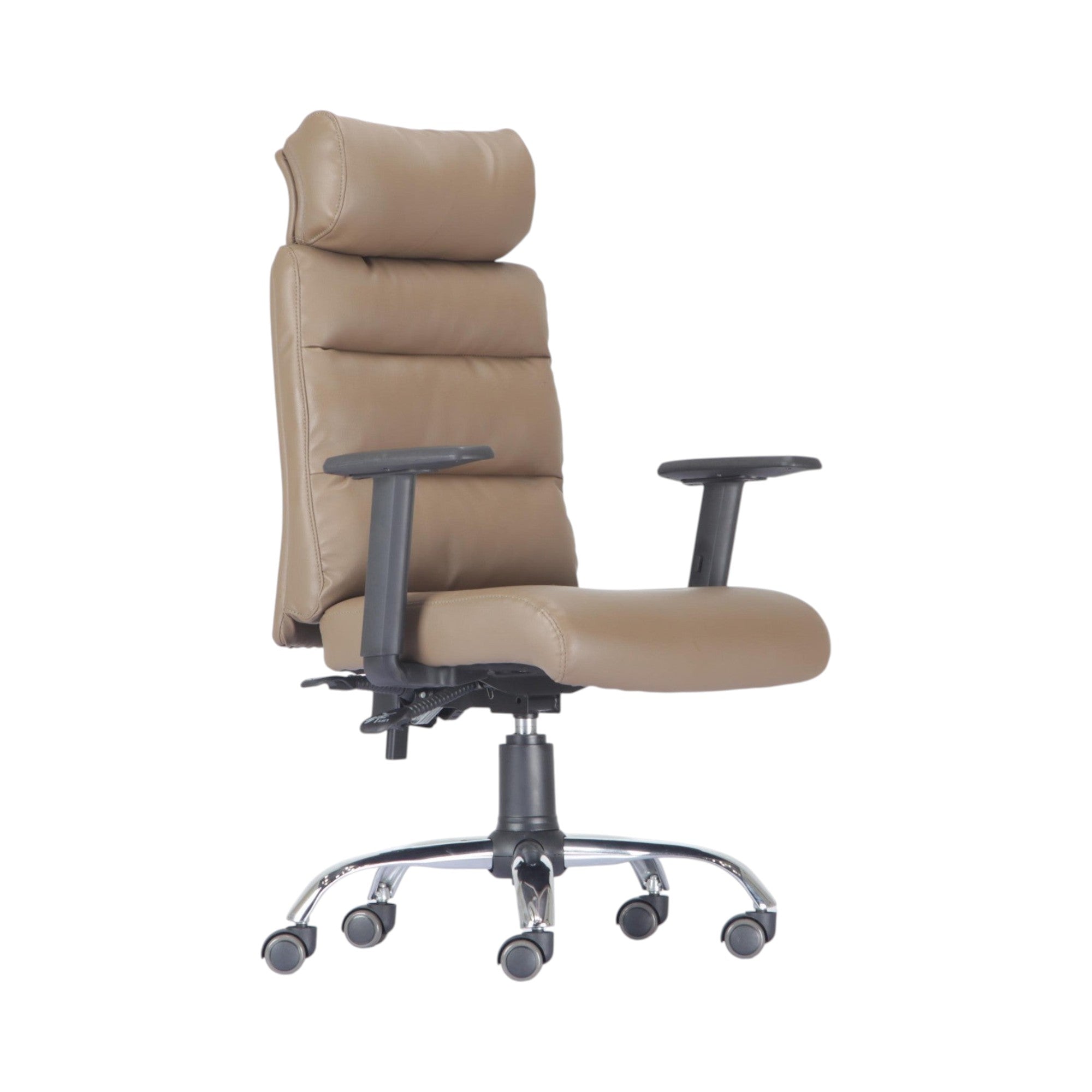 Xiaoyaozuo office chair taupe faux leather executive ergonomic office chair with headrest and adjustable armrests.
