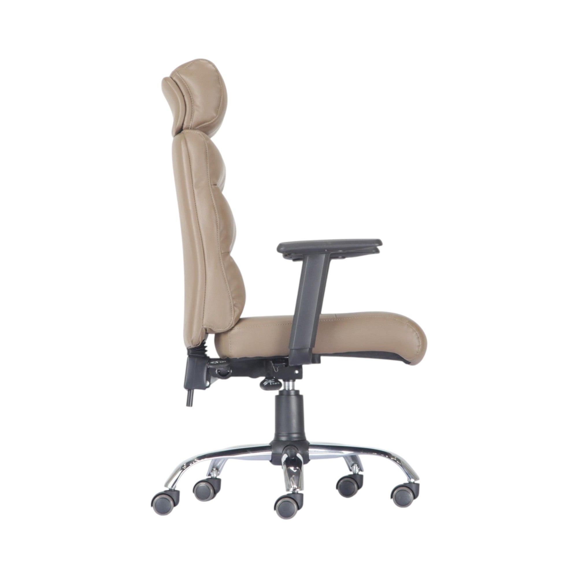 Xiaoyaozuo office chair executive ergonomic taupe faux leather chair with high back and headrest.