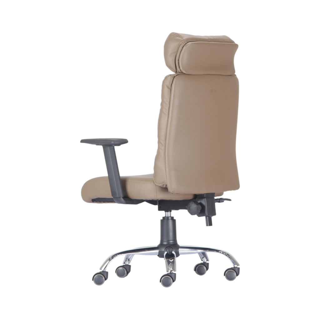Xiaoyaozuo office chair executive ergonomic taupe faux leather chair with headrest and adjustable armrests.