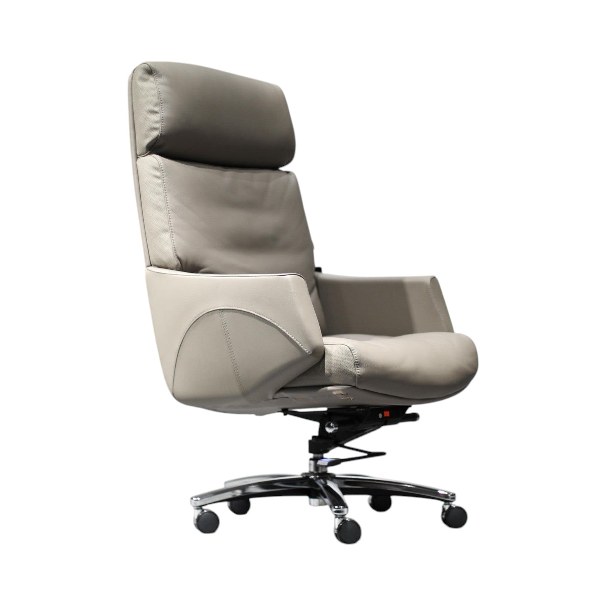 Xiaoyaozuo office chair taupe leather executive high back chair with adjustable settings and smooth-rolling casters.