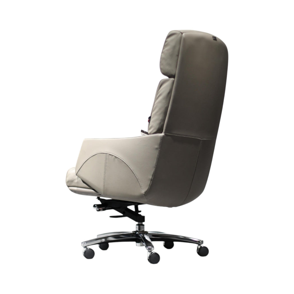 Xiaoyaozuo office chair taupe leather executive high back office chair with adjustable settings and casters.