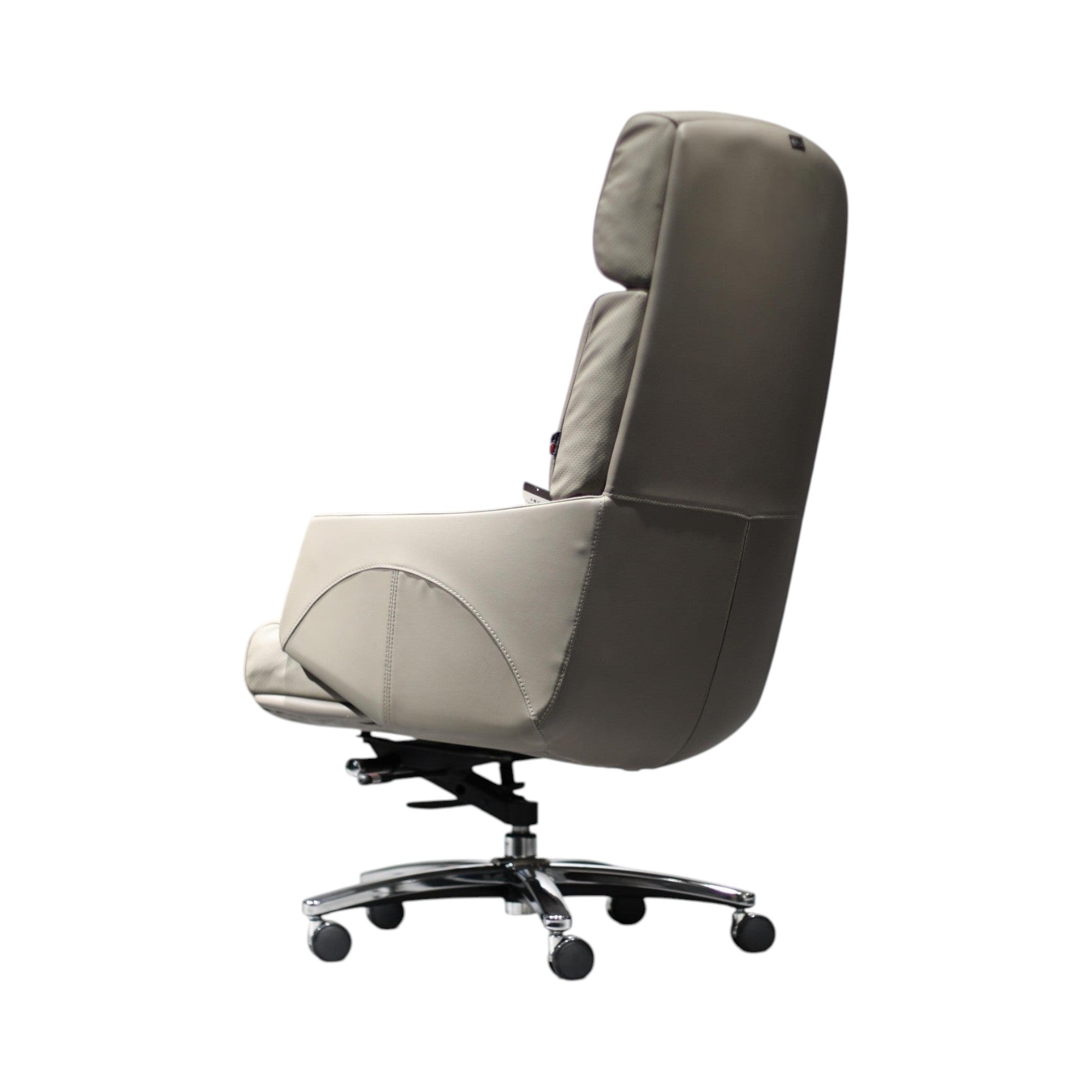 Xiaoyaozuo office chair taupe leather executive high back office chair with adjustable settings and casters.