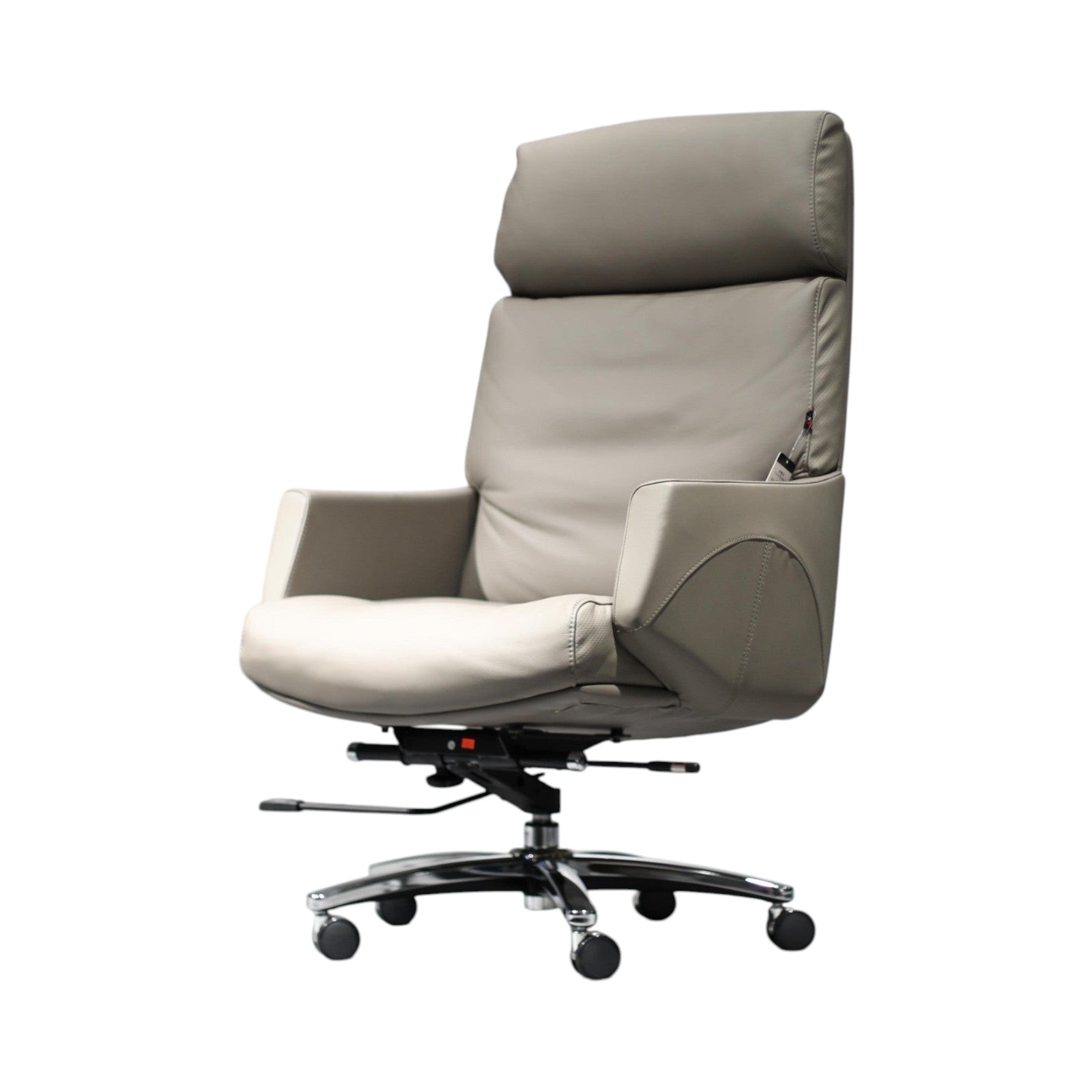 Xiaoyaozuo office chair taupe leather executive high back office chair with adjustable settings and smooth-rolling casters.