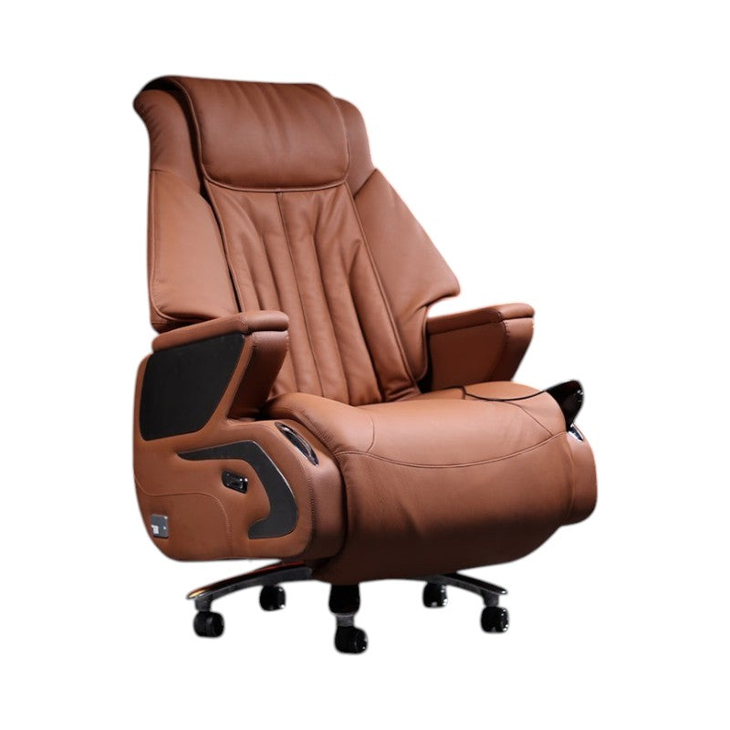 Xiaoyaozuo office chair TF06 executive massage chair in brown top-grain leather with plush cushioning and integrated controls.