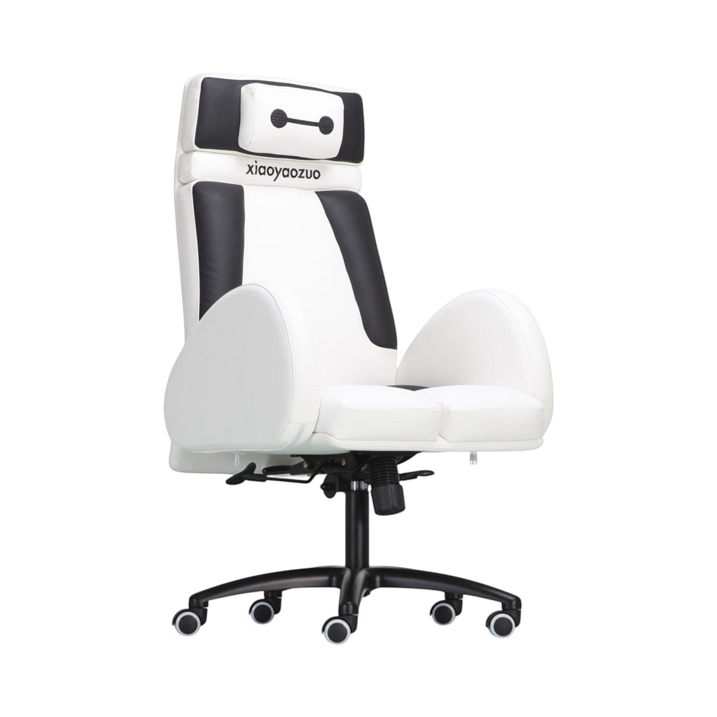 Xiaoyaozuo office chair: Ergonomic white and black gaming chair with plush cushioning and adjustable height. Features a distinctive Baymax-inspired headrest.