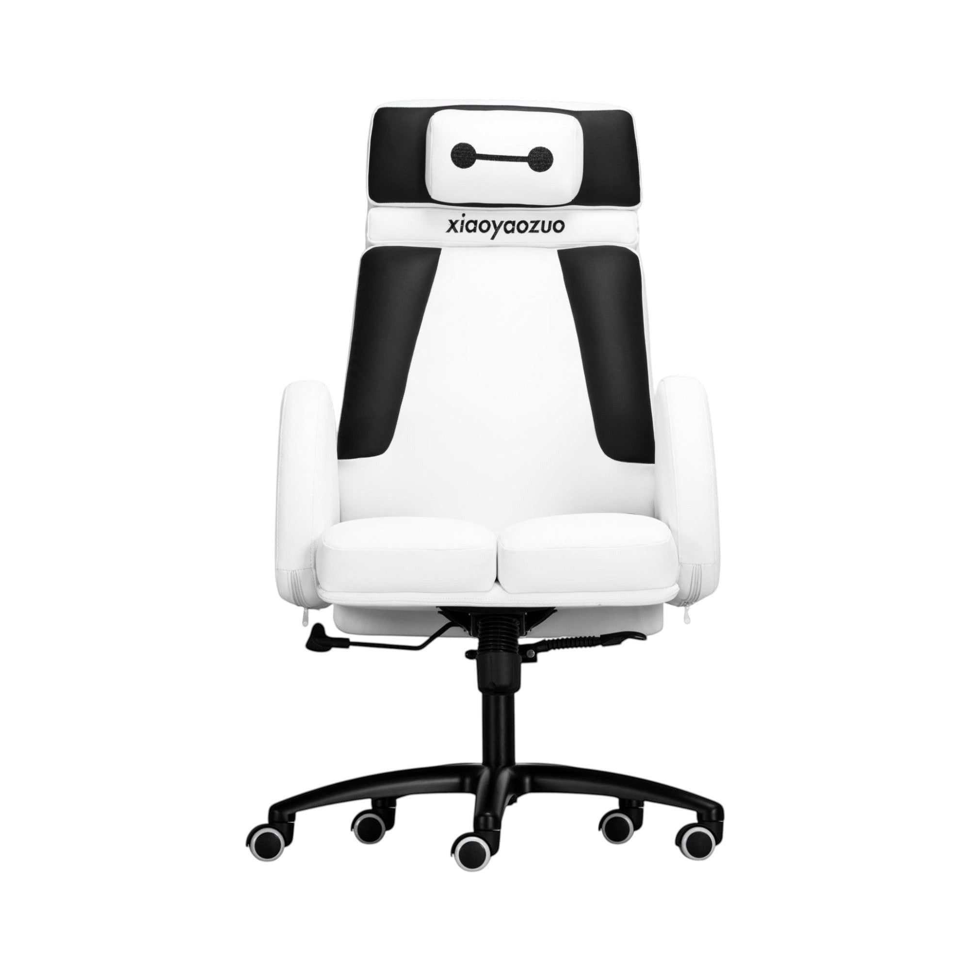 Xiaoyaozuo office chair: Ergonomic white and black high back gaming chair with adjustable height and smooth-rolling base.