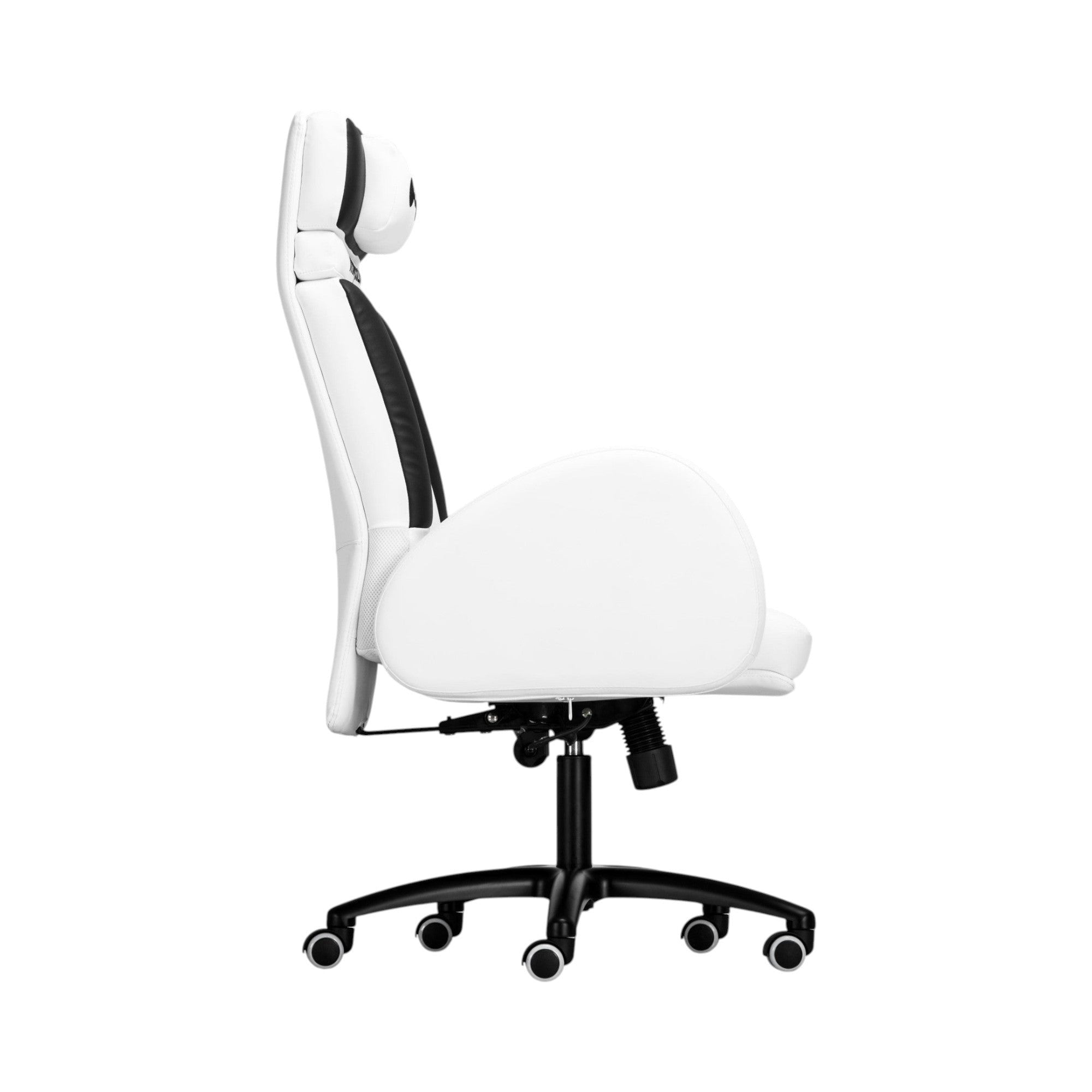 Xiaoyaozuo office chair: Ergonomic white and black high back gaming chair with adjustable height and smooth-rolling base.