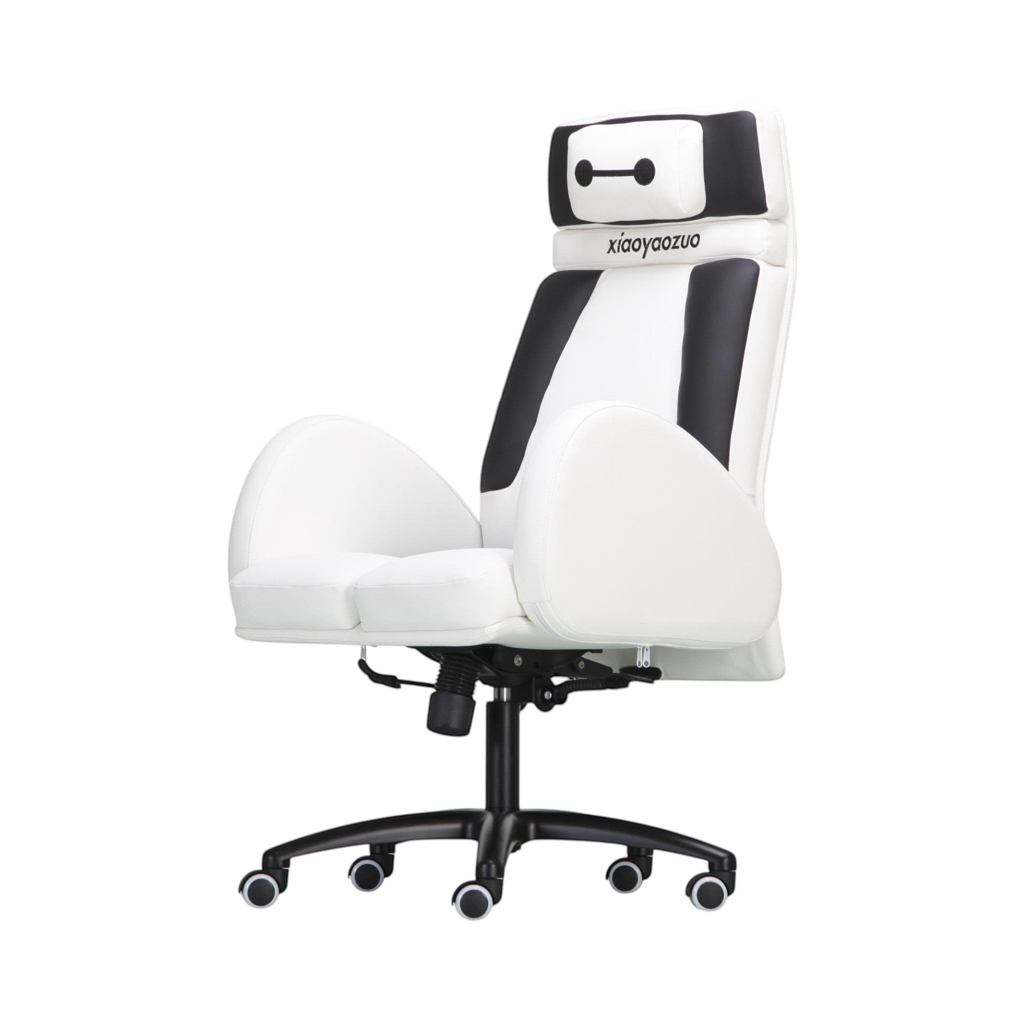 Xiaoyaozuo office chair: Ergonomic white and black gaming chair with high back, plush cushioning, and adjustable features. Inspired by Baymax.