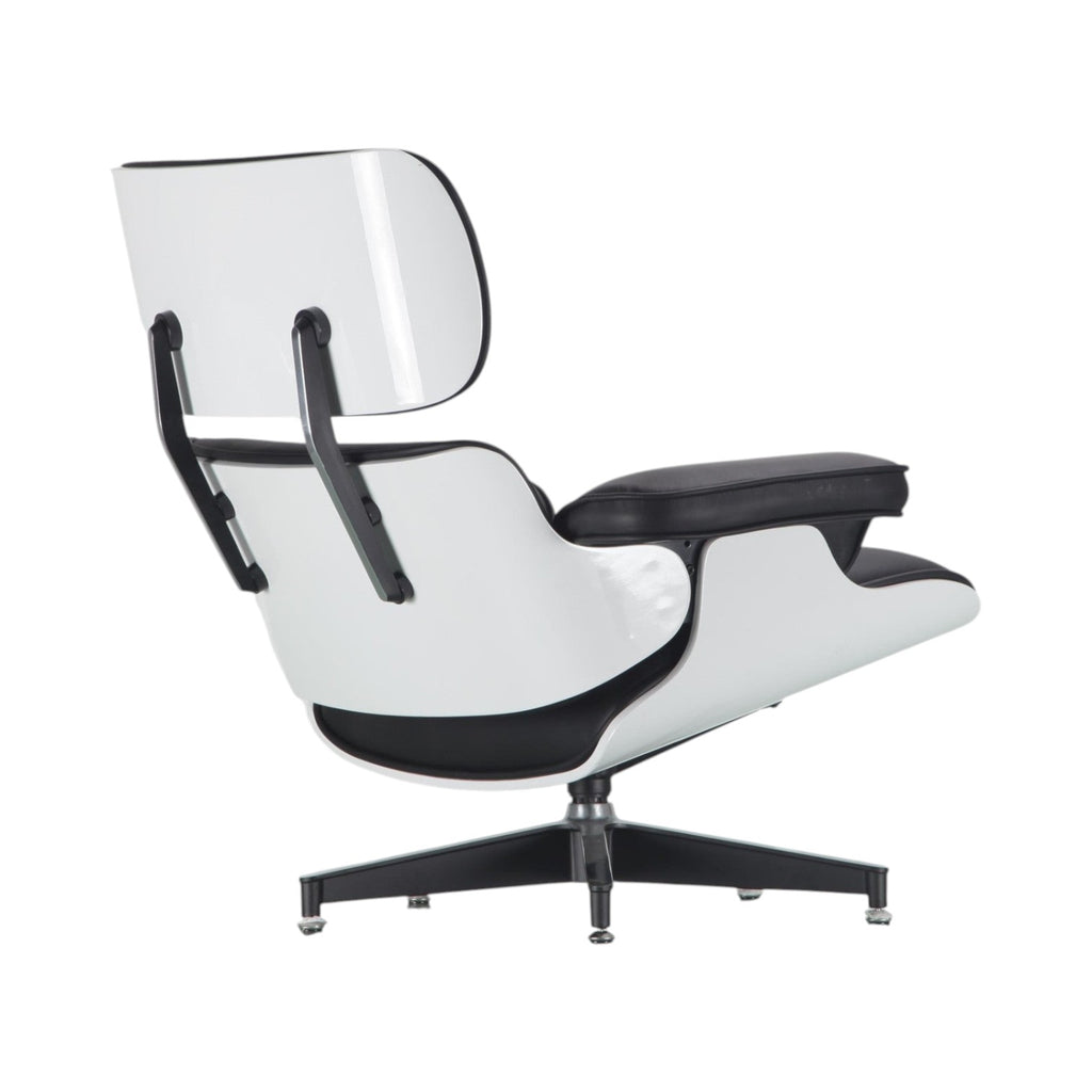 Xiaoyaozuo office chair executive lounge chair with white molded shell and black leather upholstery on a swivel base.