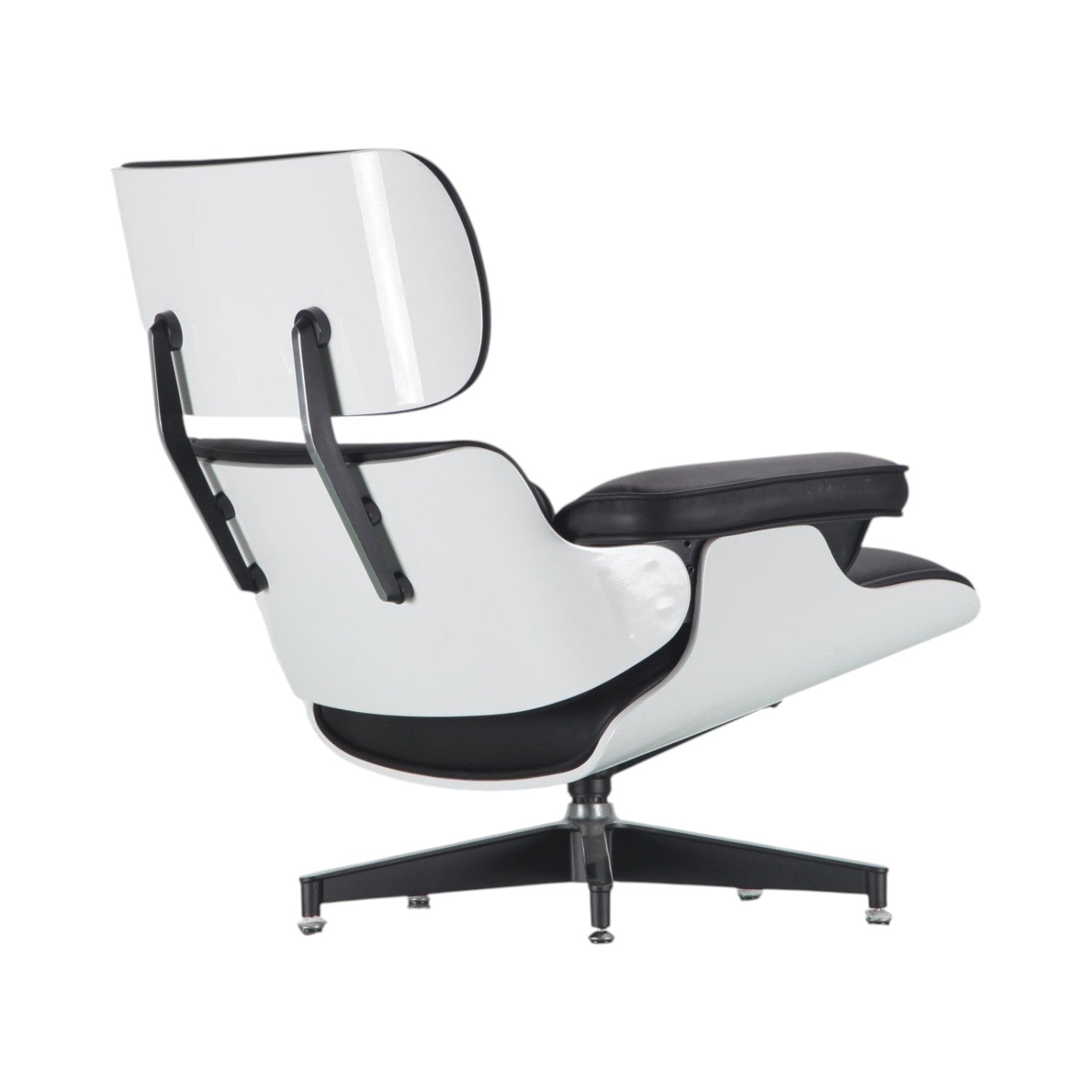 Xiaoyaozuo office chair executive lounge chair with white molded shell and black leather upholstery on a swivel base.