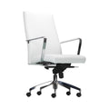 Xiaoyaozuo office chair white faux leather executive office chair with polished chrome armrests and five-wheel base.