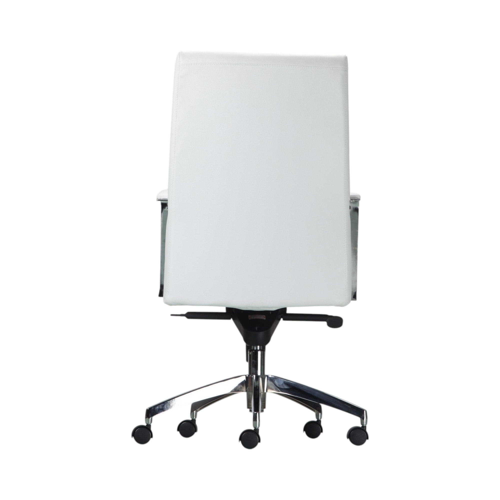 Xiaoyaozuo office chair white faux leather executive chair with polished chrome armrests and base, high-back design.