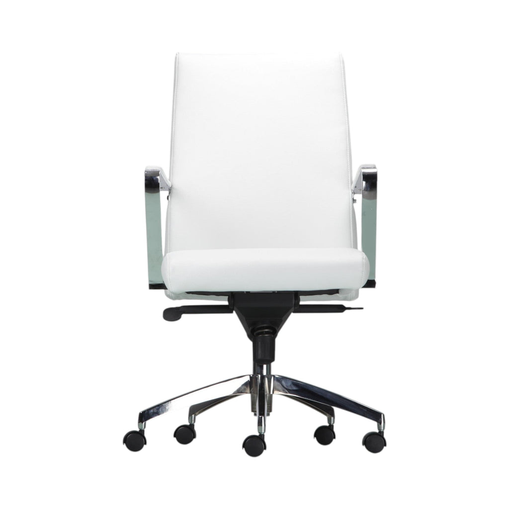Xiaoyaozuo office chair white faux leather executive chair with chrome armrests and five-wheel base.