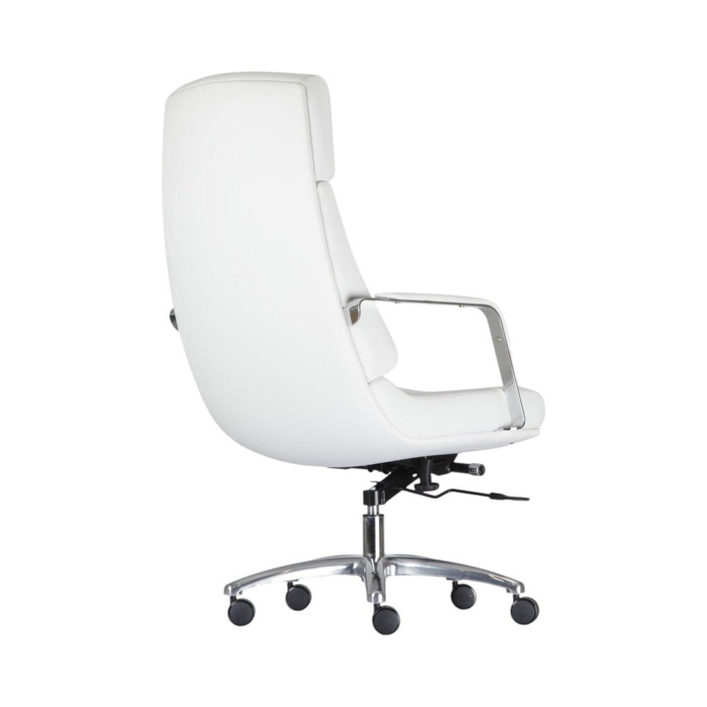 Xiaoyaozuo office chair executive high back chair in white tufted upholstery with chrome accents and casters.