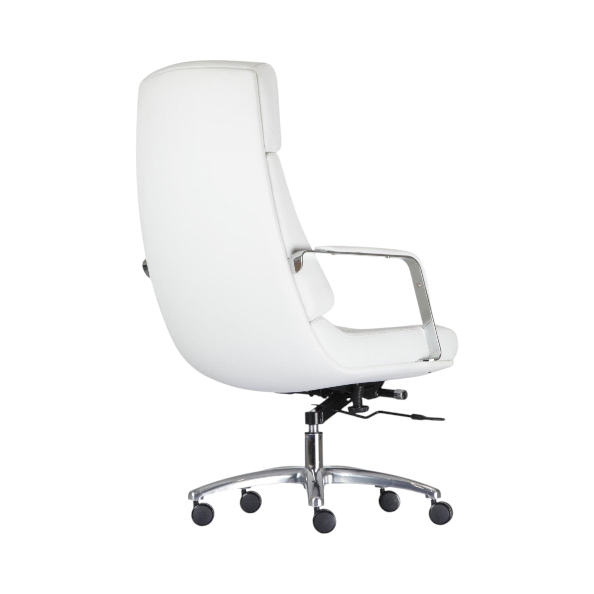 Xiaoyaozuo office chair executive high back chair in white tufted upholstery with chrome accents and casters.
