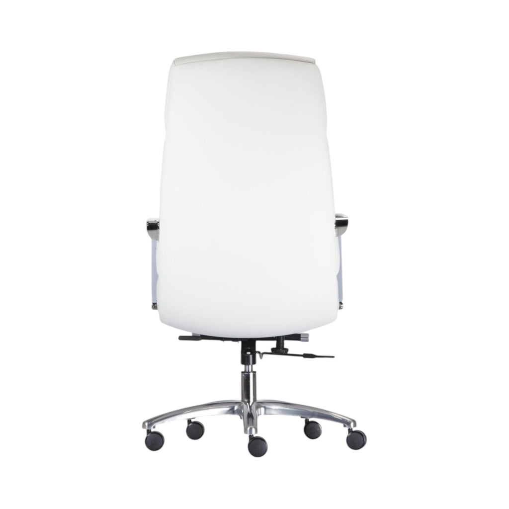 Xiaoyaozuo office chair executive high back chair with white tufted upholstery and chrome accents, ergonomic design, smooth-rolling casters.