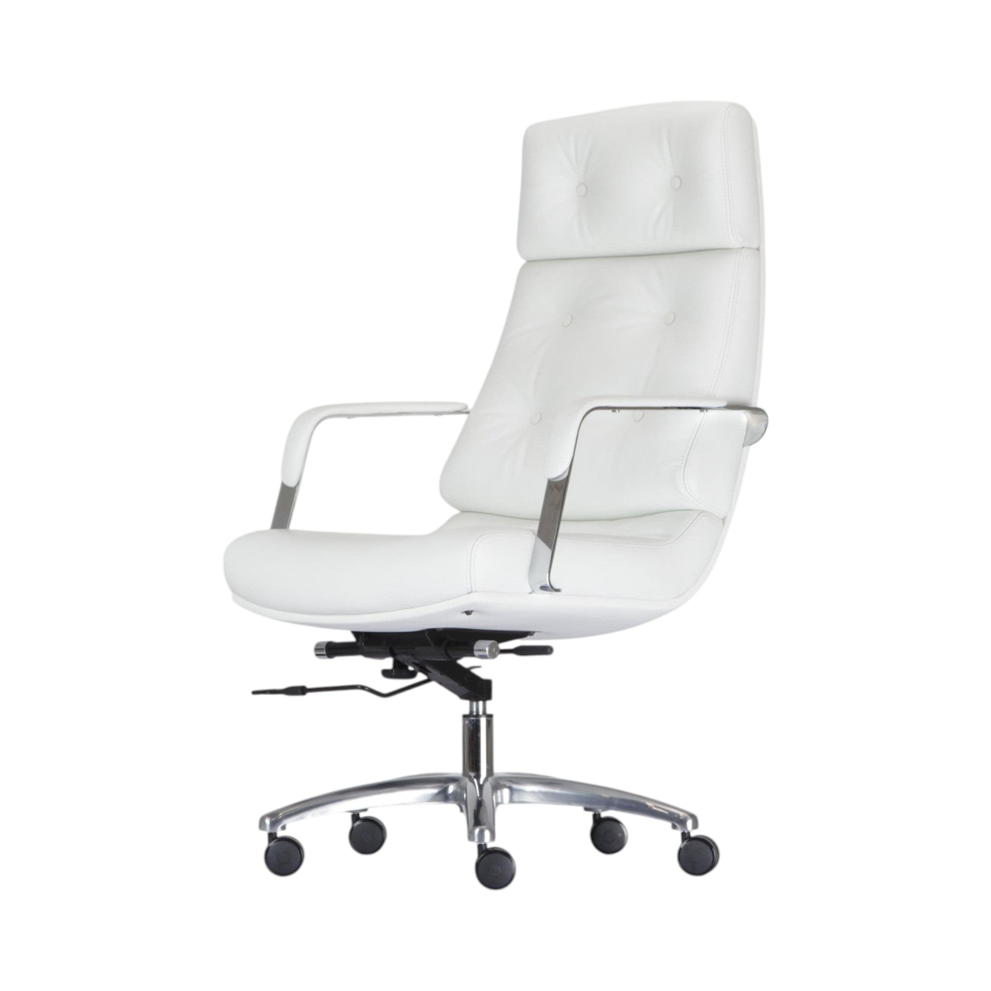 Xiaoyaozuo office chair executive high back chair with tufted white upholstery and chrome accents, ergonomic design, and smooth-rolling casters.