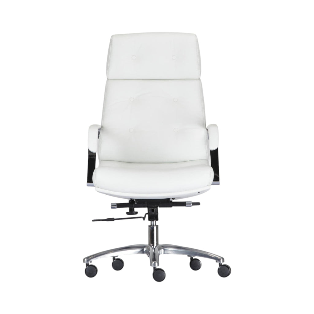 Xiaoyaozuo office chair executive high back chair in white tufted upholstery with chrome accents and casters.