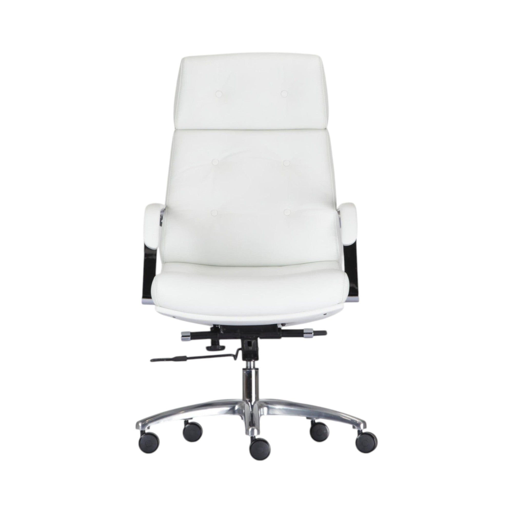 Xiaoyaozuo office chair executive high back chair in white tufted upholstery with chrome accents and casters.