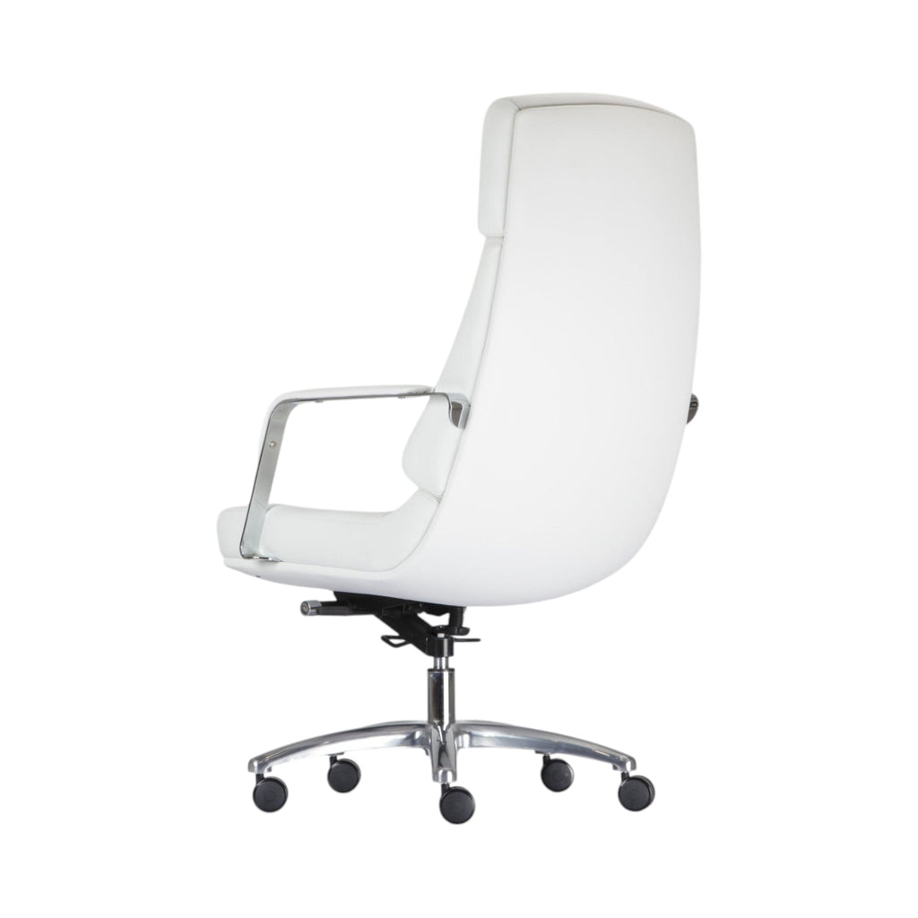 Xiaoyaozuo office chair executive high back chair in white faux leather with chrome accents and five-wheel base.