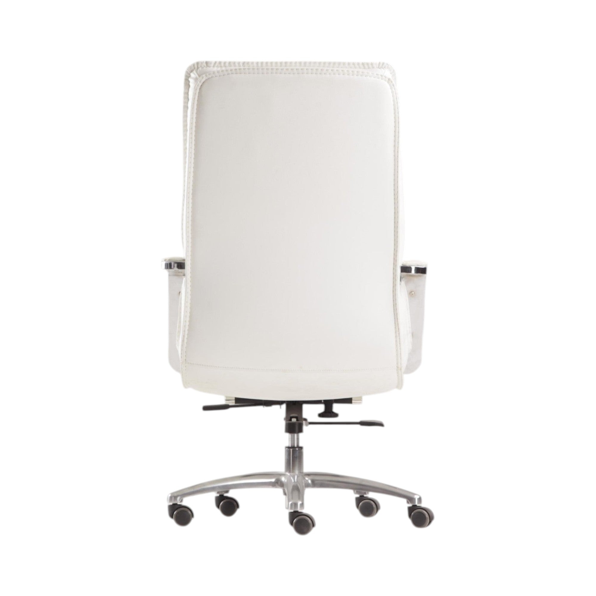 Xiaoyaozuo office chair white faux leather executive high back office chair with chrome accents and aluminum base.
