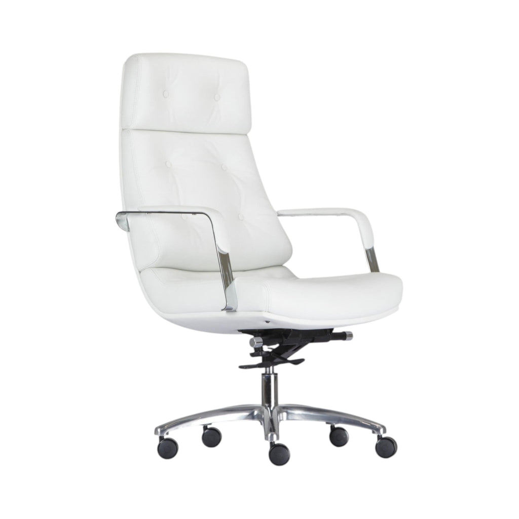 Xiaoyaozuo office chair executive high back chair in white tufted upholstery with chrome accents and casters.