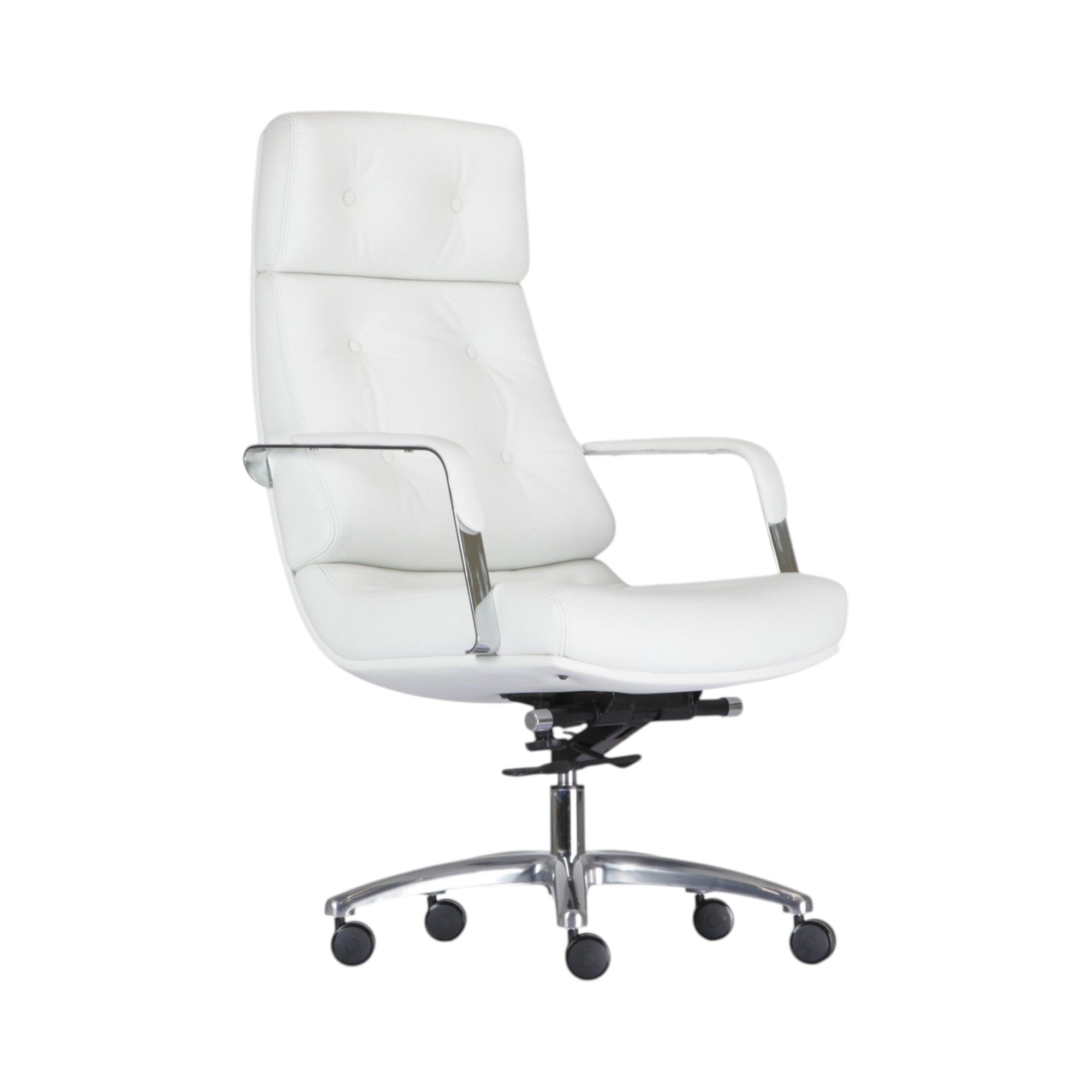 Xiaoyaozuo office chair executive high back chair in white tufted upholstery with chrome accents and casters.