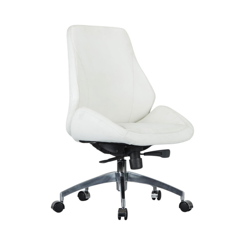 Xiaoyaozuo office chair: white faux leather ergonomic executive chair with high back, contoured seat, and casters.