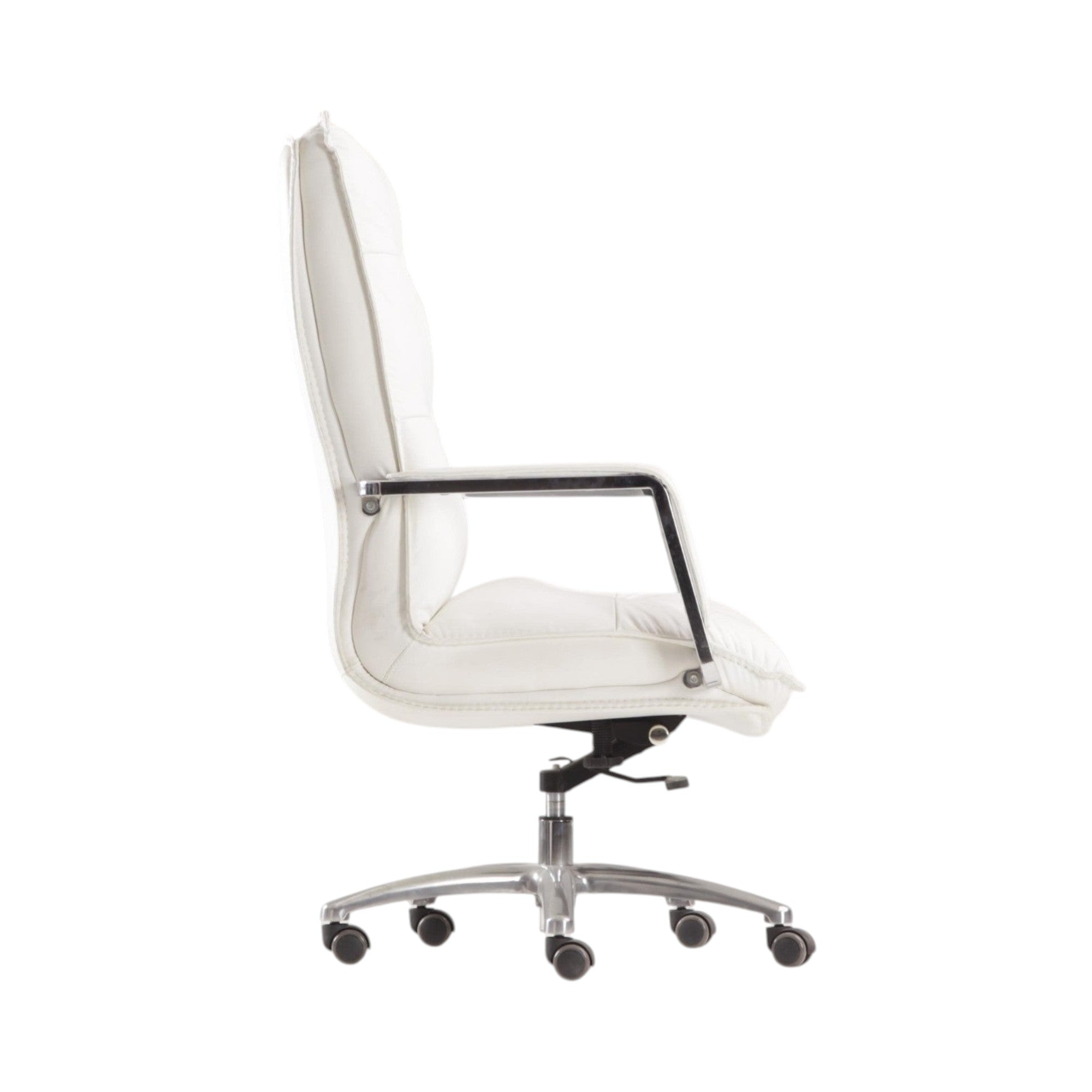 Xiaoyaozuo office chair executive high back chair in white faux leather with chrome accents and aluminum base.