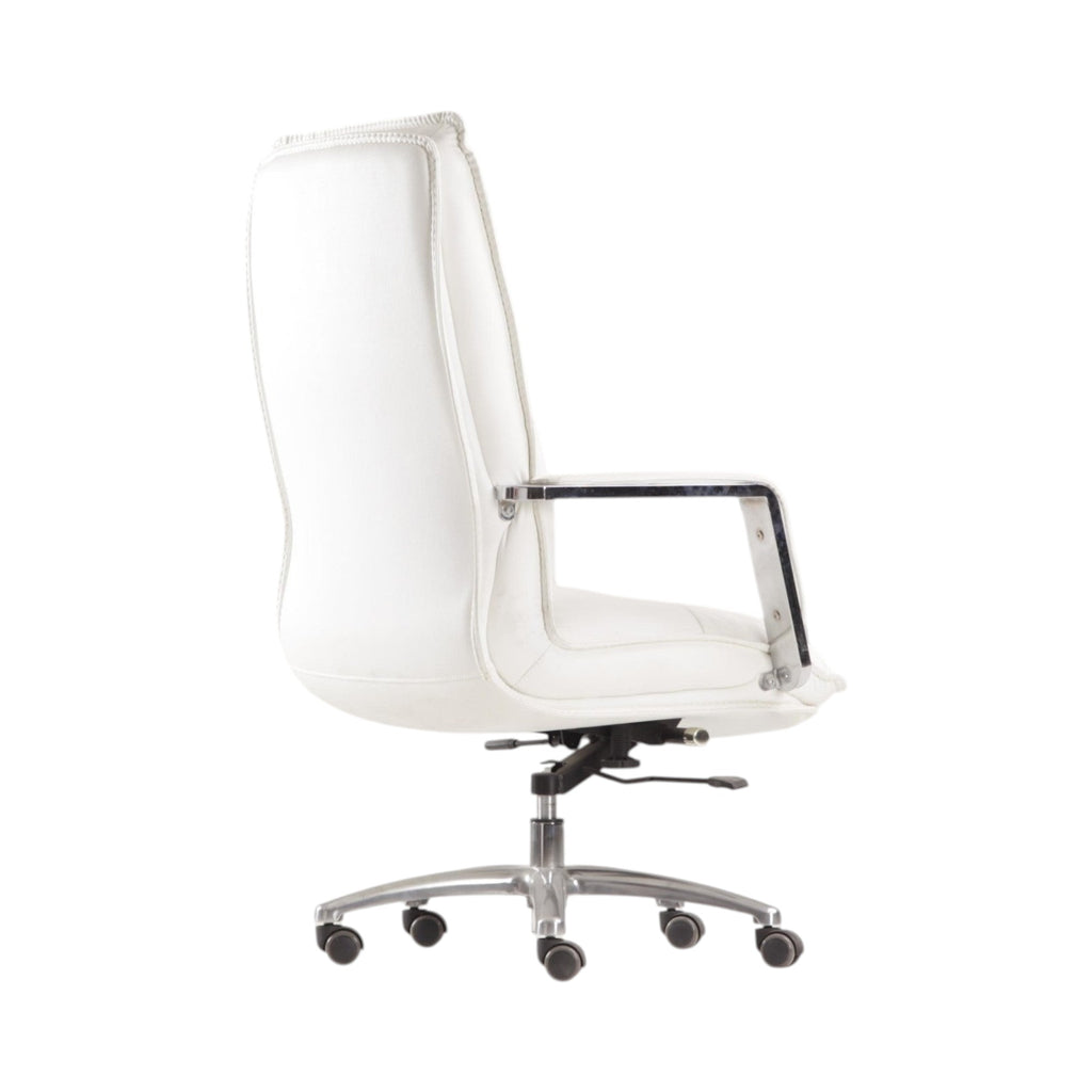 Xiaoyaozuo office chair executive high back chair in white faux leather with chrome accents and aluminum base.