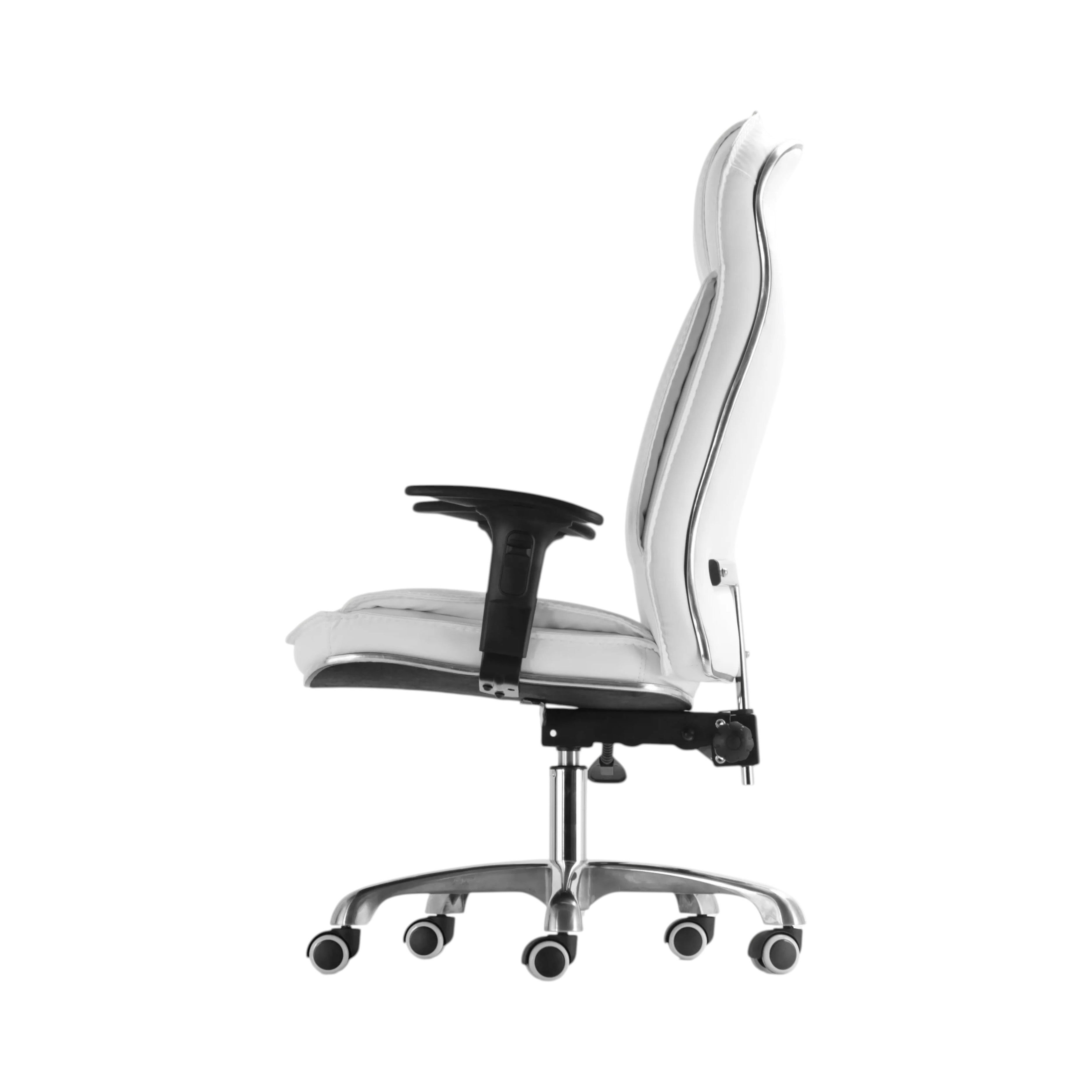 Xiaoyaozuo office chair executive high back white faux leather ergonomic chair with chrome base and casters