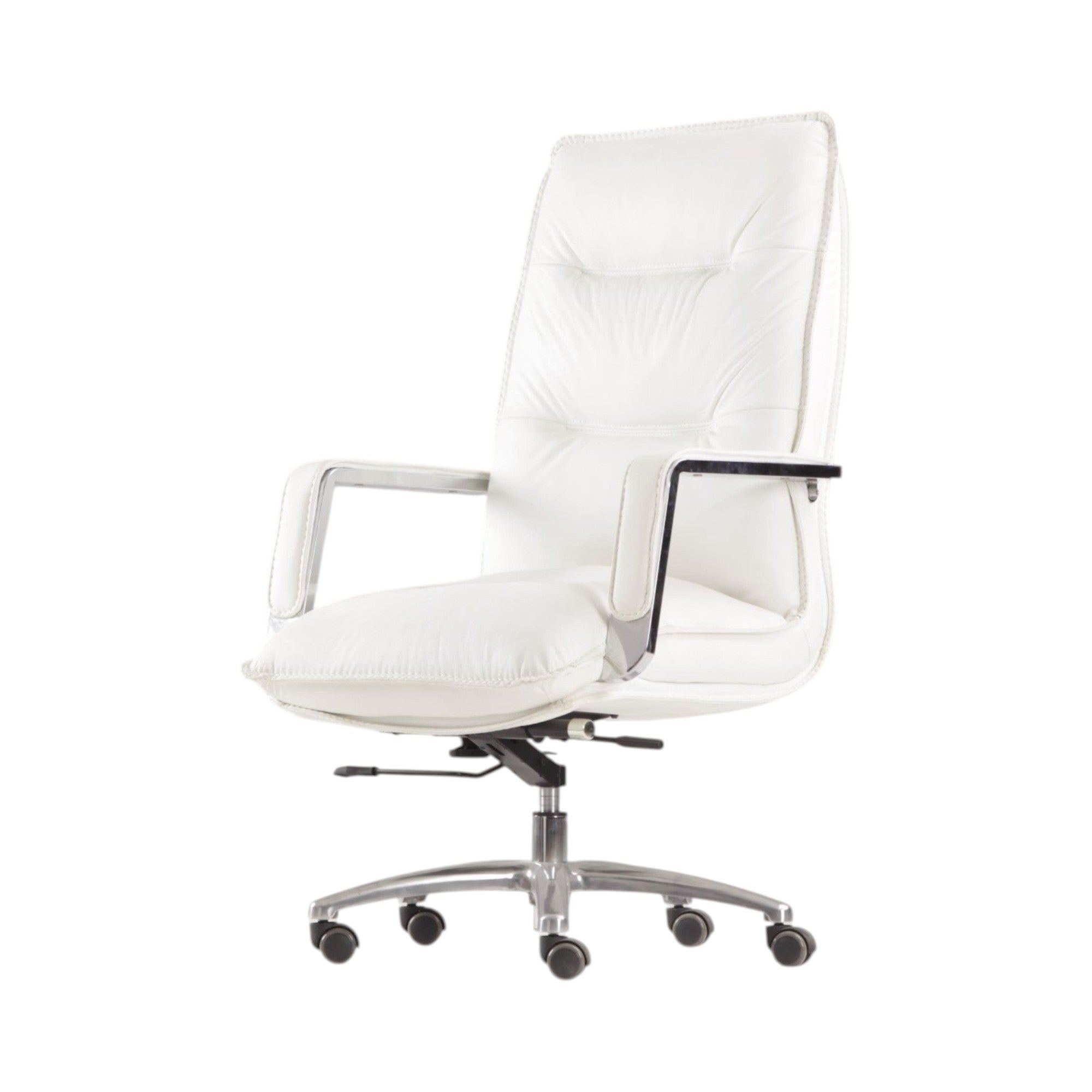 Xiaoyaozuo office chair executive high back chair in white faux leather with plush cushioning and chrome accents.