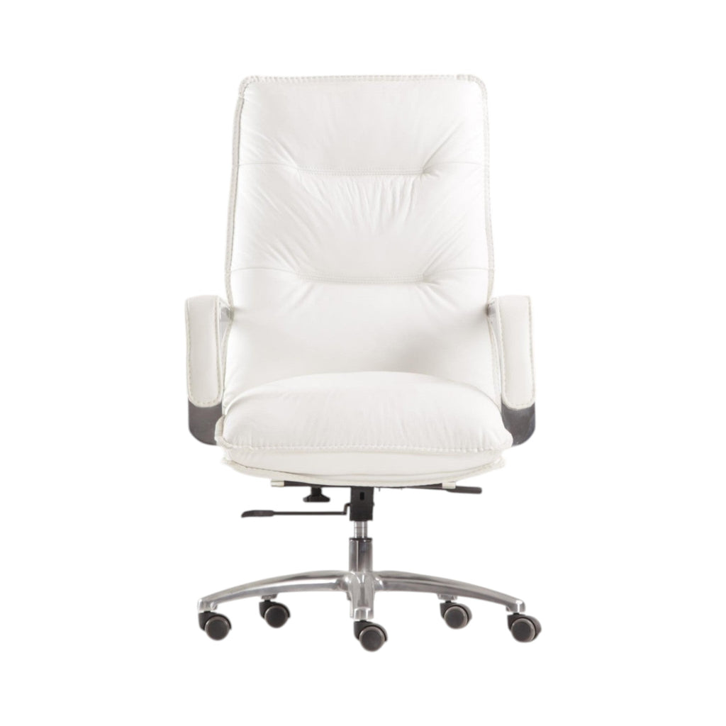 Xiaoyaozuo office chair executive high back chair in white faux leather with plush cushioning and chrome accents.