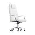 Xiaoyaozuo office chair executive high back chair in white faux leather with chrome accents and casters.