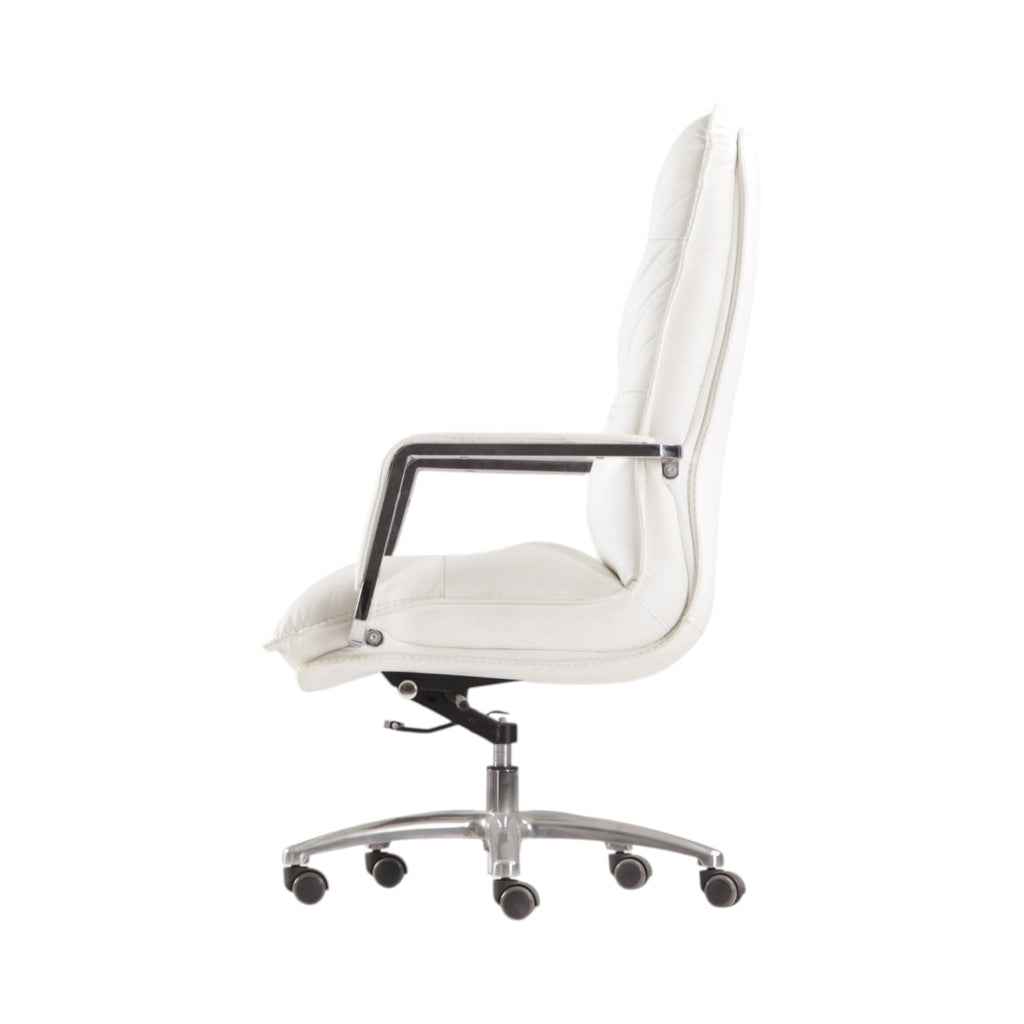 Xiaoyaozuo office chair executive high back chair in white faux leather with chrome accents and aluminum base.
