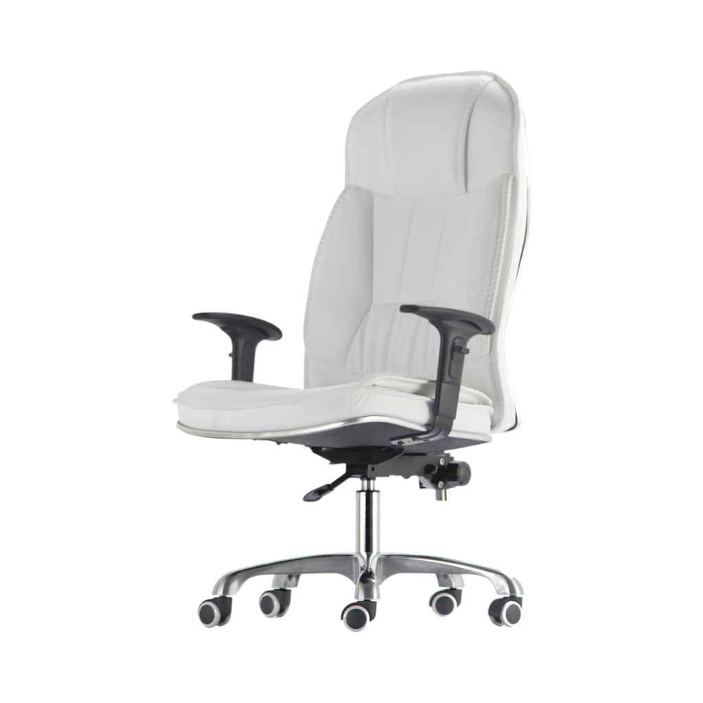 Xiaoyaozuo office chair executive high back chair in white faux leather with contrast stitching and chrome base.