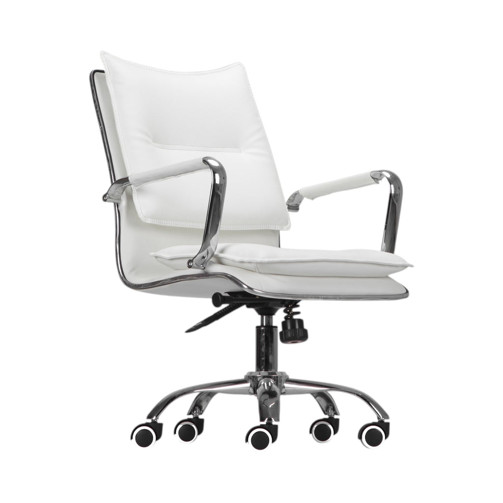 Xiaoyaozuo office chair Z601, white leather executive chair with chrome accents and padded armrests, ergonomic design for comfort.
