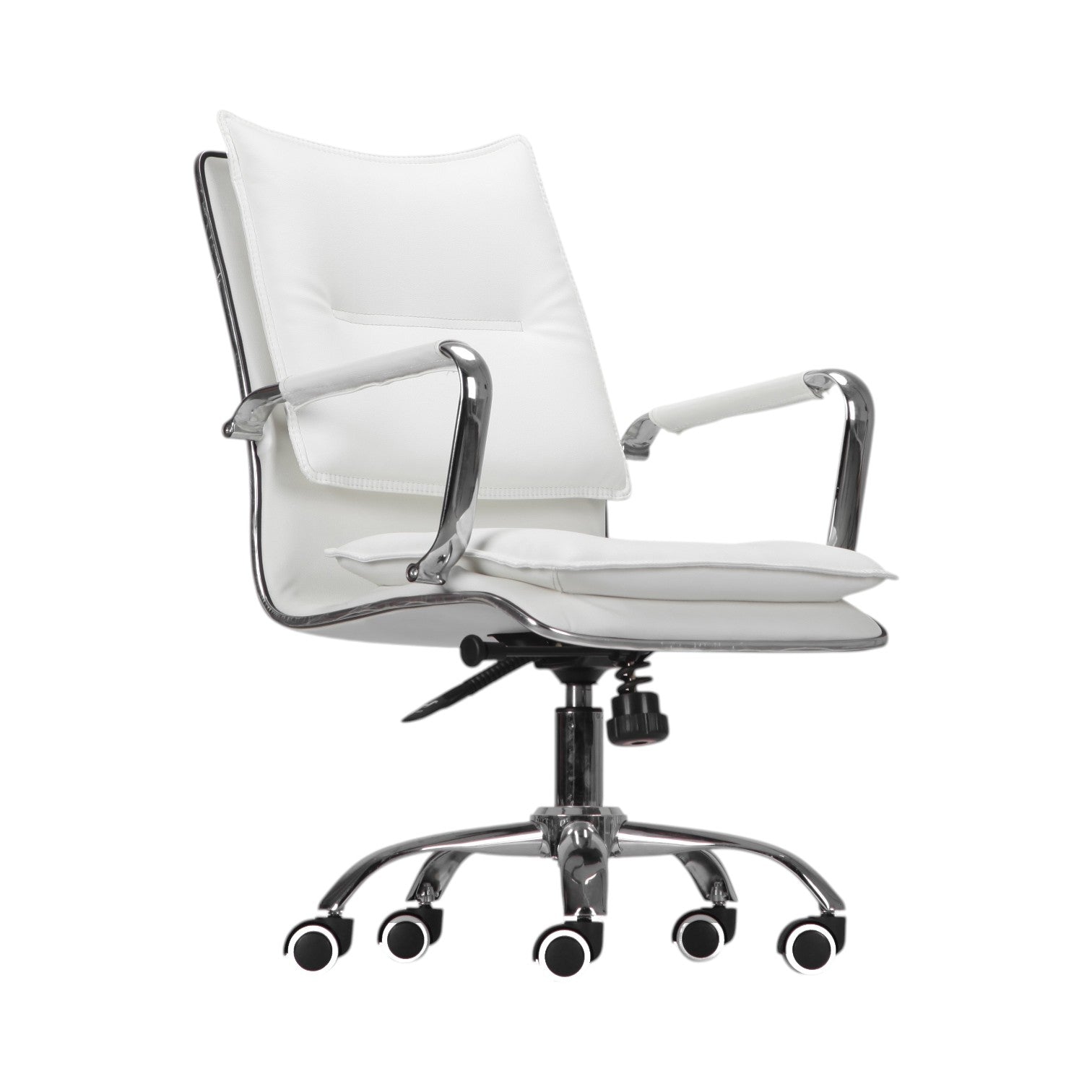 Xiaoyaozuo office chair Z601, white leather executive chair with chrome accents and padded armrests, ergonomic design for comfort.