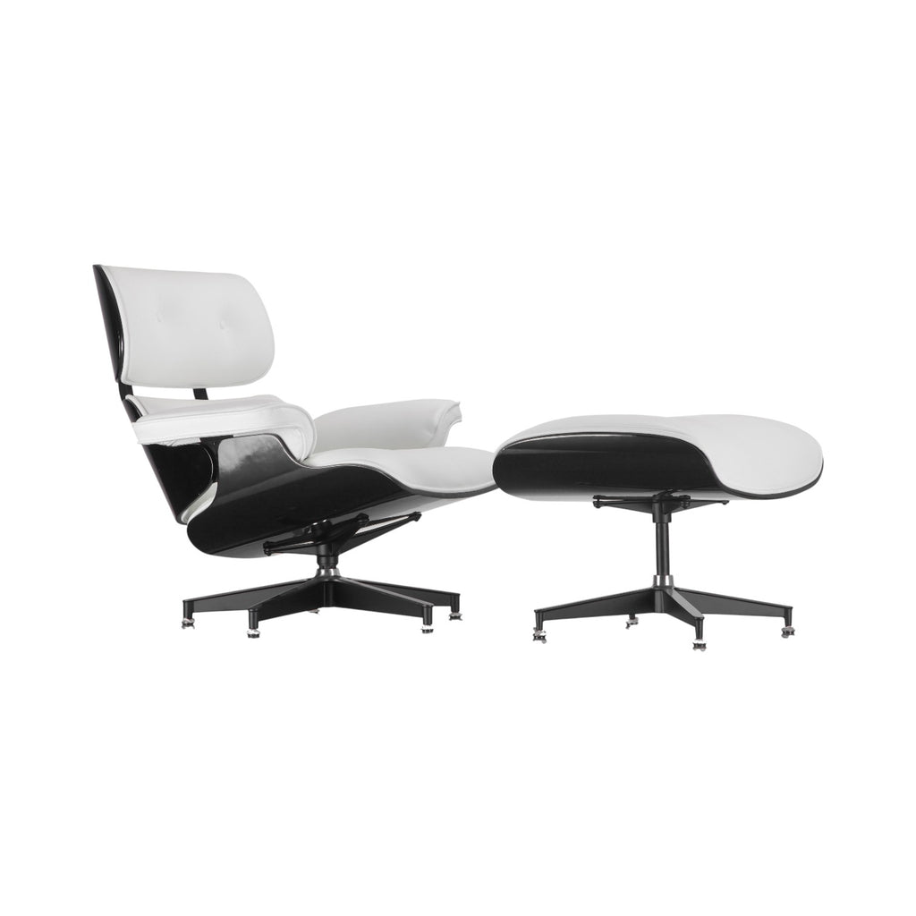 Xiaoyaozuo office chair modern white leather executive lounge chair and ottoman with black base and tufted backrest