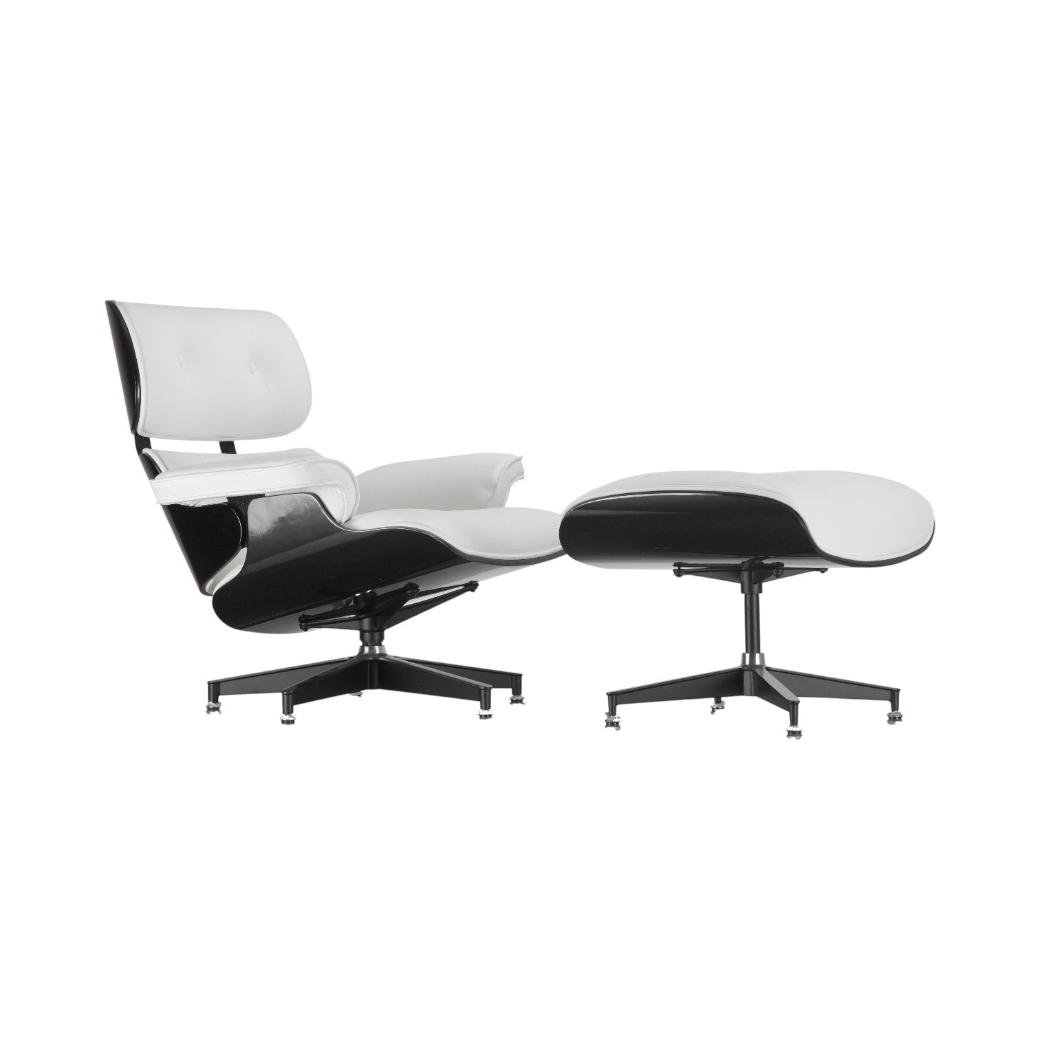 Xiaoyaozuo office chair modern white leather executive lounge chair and ottoman with black base and tufted backrest