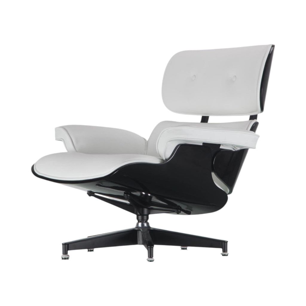 Xiaoyaozuo office chair modern white leather executive lounge chair with black base and ottoman, tufted backrest.