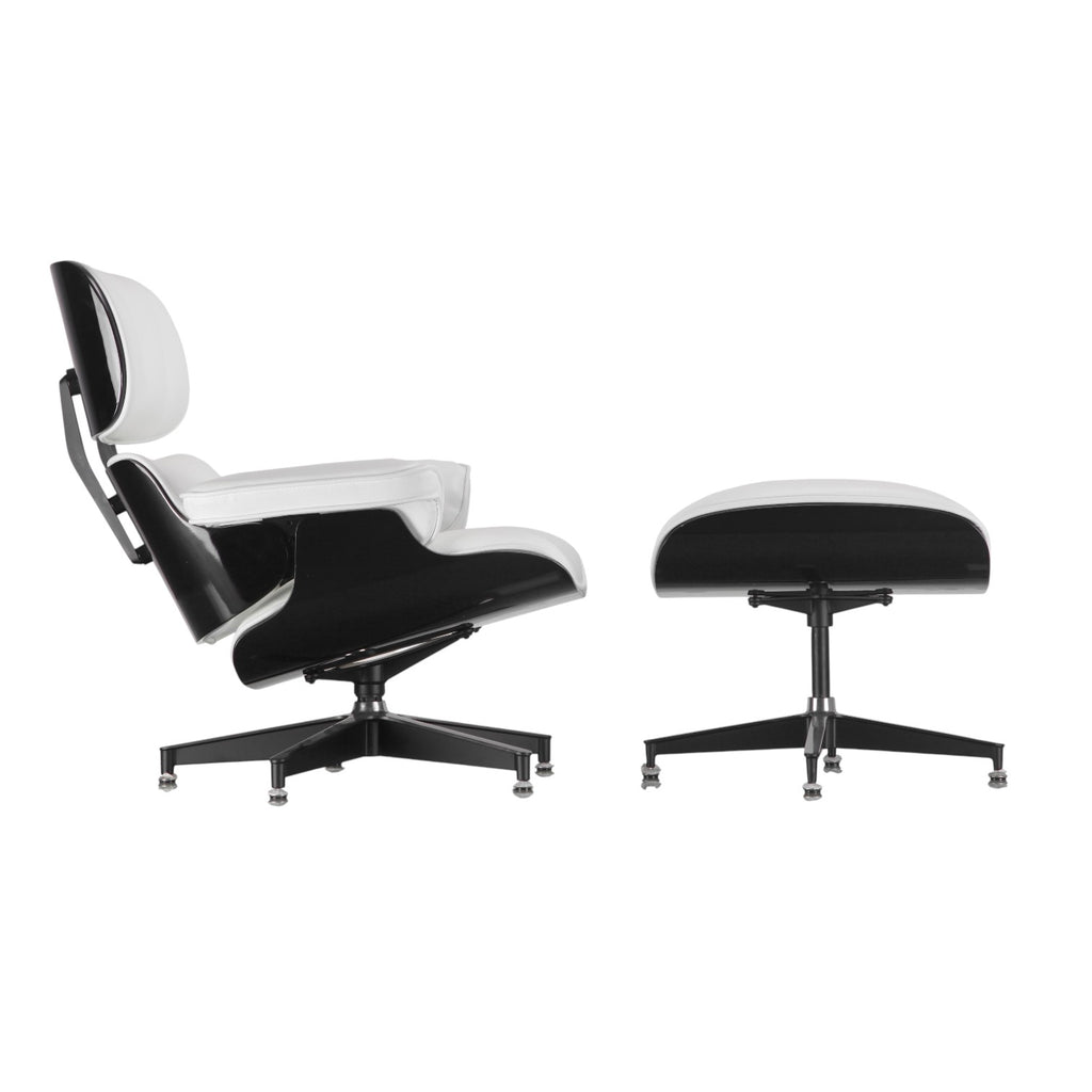 Xiaoyaozuo office chair modern white leather executive lounge chair and ottoman with black base and adjustable feet