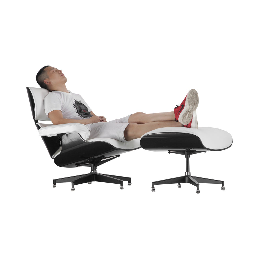 Xiaoyaozuo office chair modern white leather ottoman with black base, complements lounge chair for ultimate comfort and luxury.
