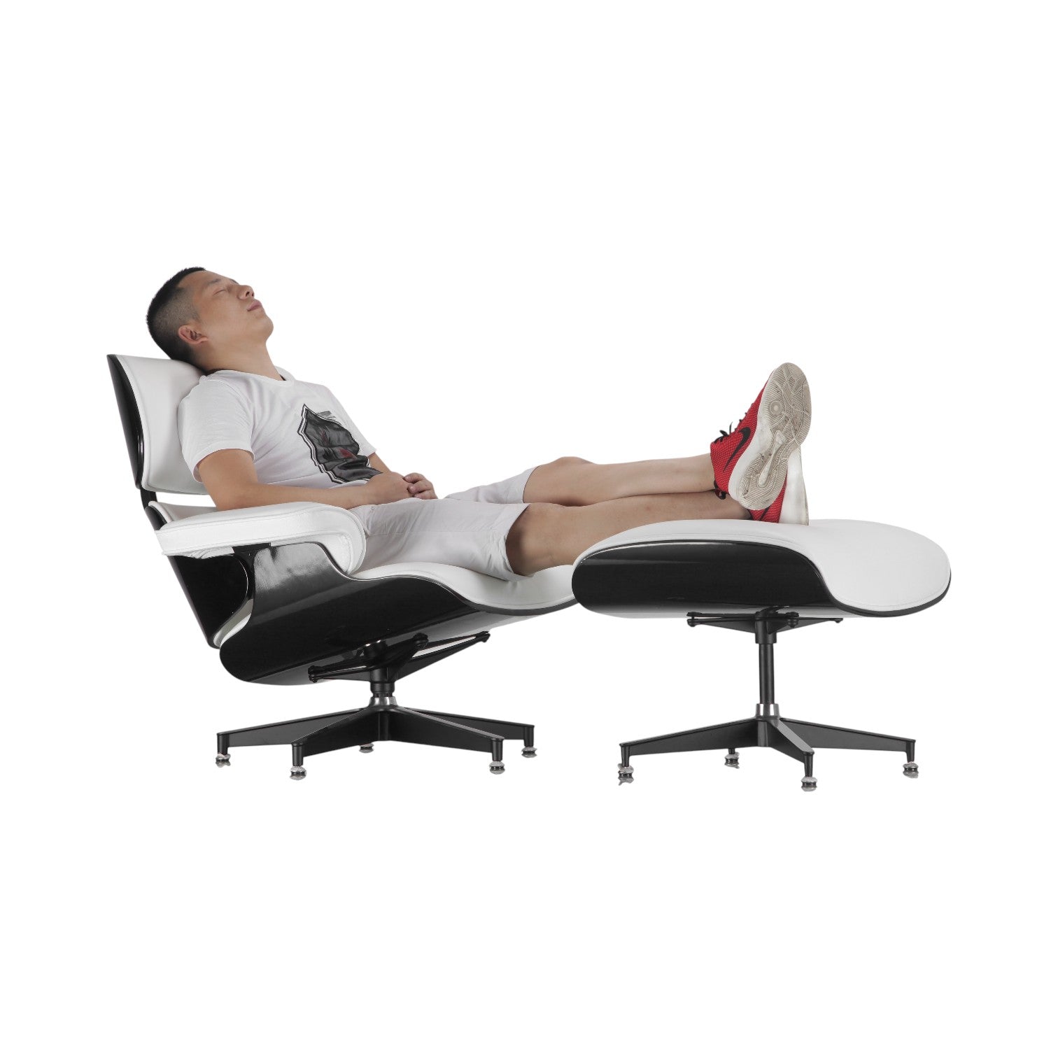 Xiaoyaozuo office chair modern white leather ottoman with black base, complements lounge chair for ultimate comfort and luxury.