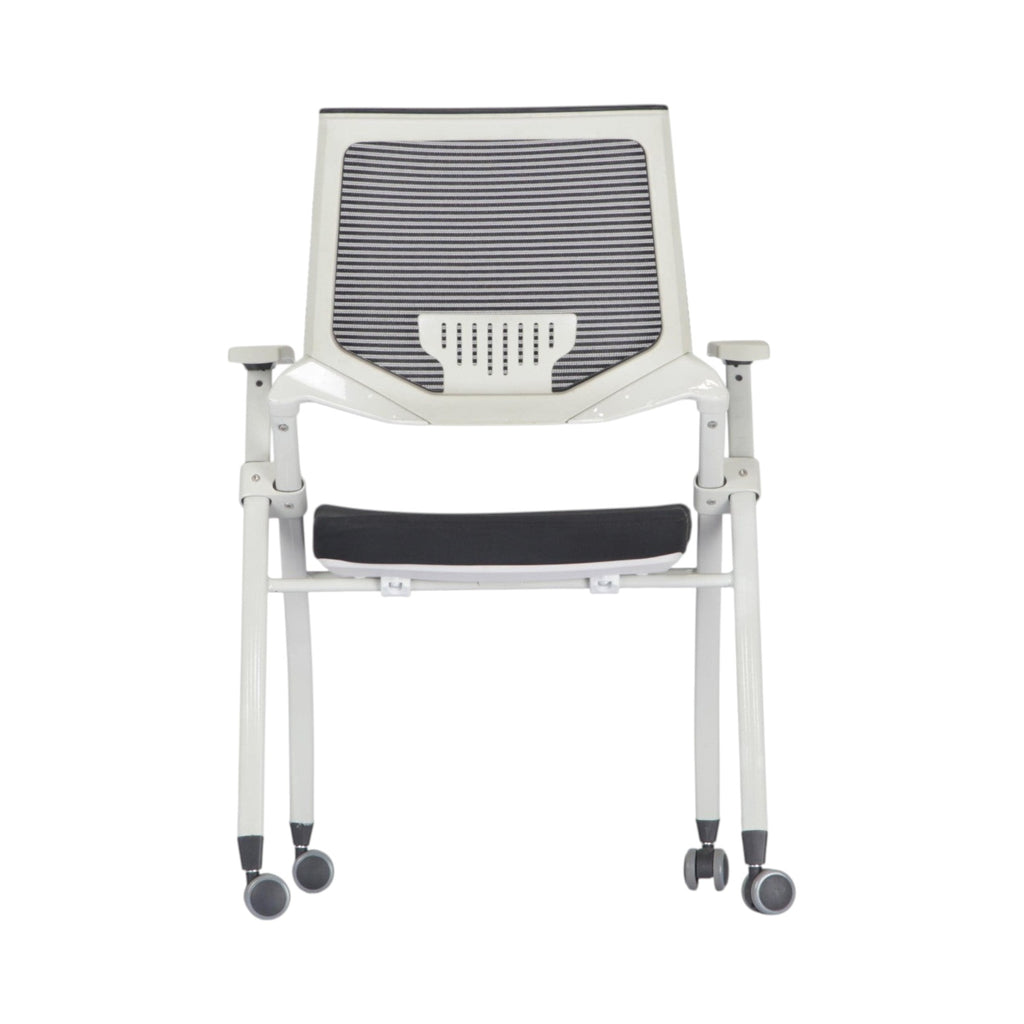 Xiaoyaozuo office chair: modern white ergonomic office chair with black mesh back and padded seat, on wheels.