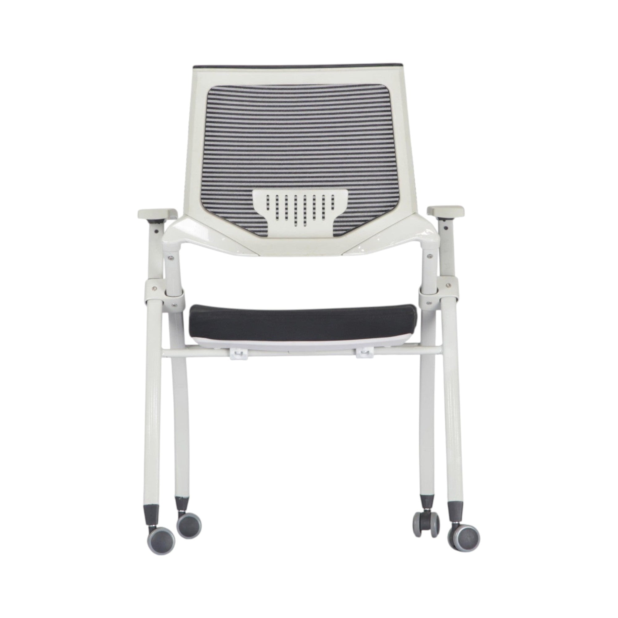 Xiaoyaozuo office chair: modern white ergonomic office chair with black mesh back and padded seat, on wheels.