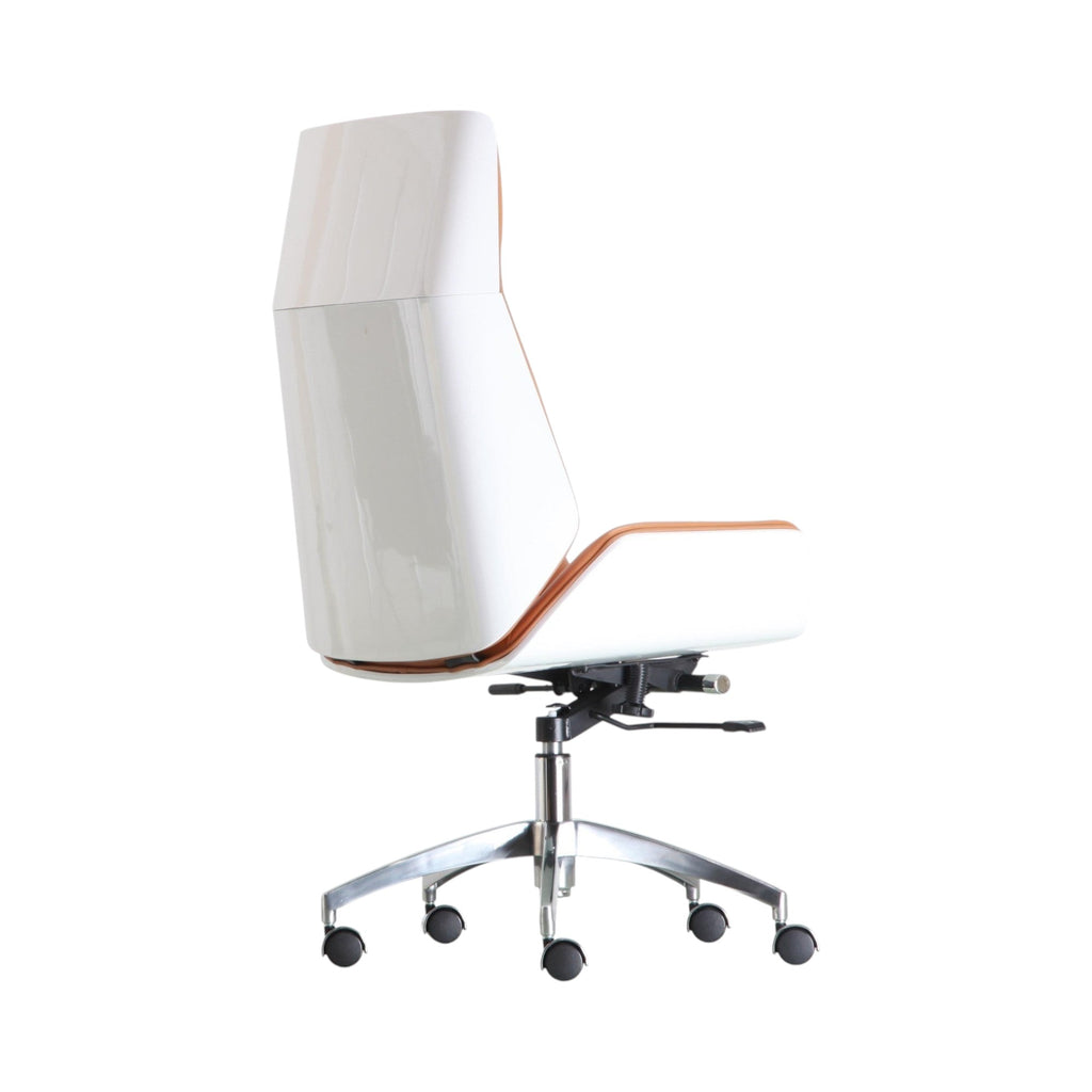 Xiaoyaozuo office chair executive high back chair with white shell and tan leather upholstery, ergonomic design, adjustable height, and casters.