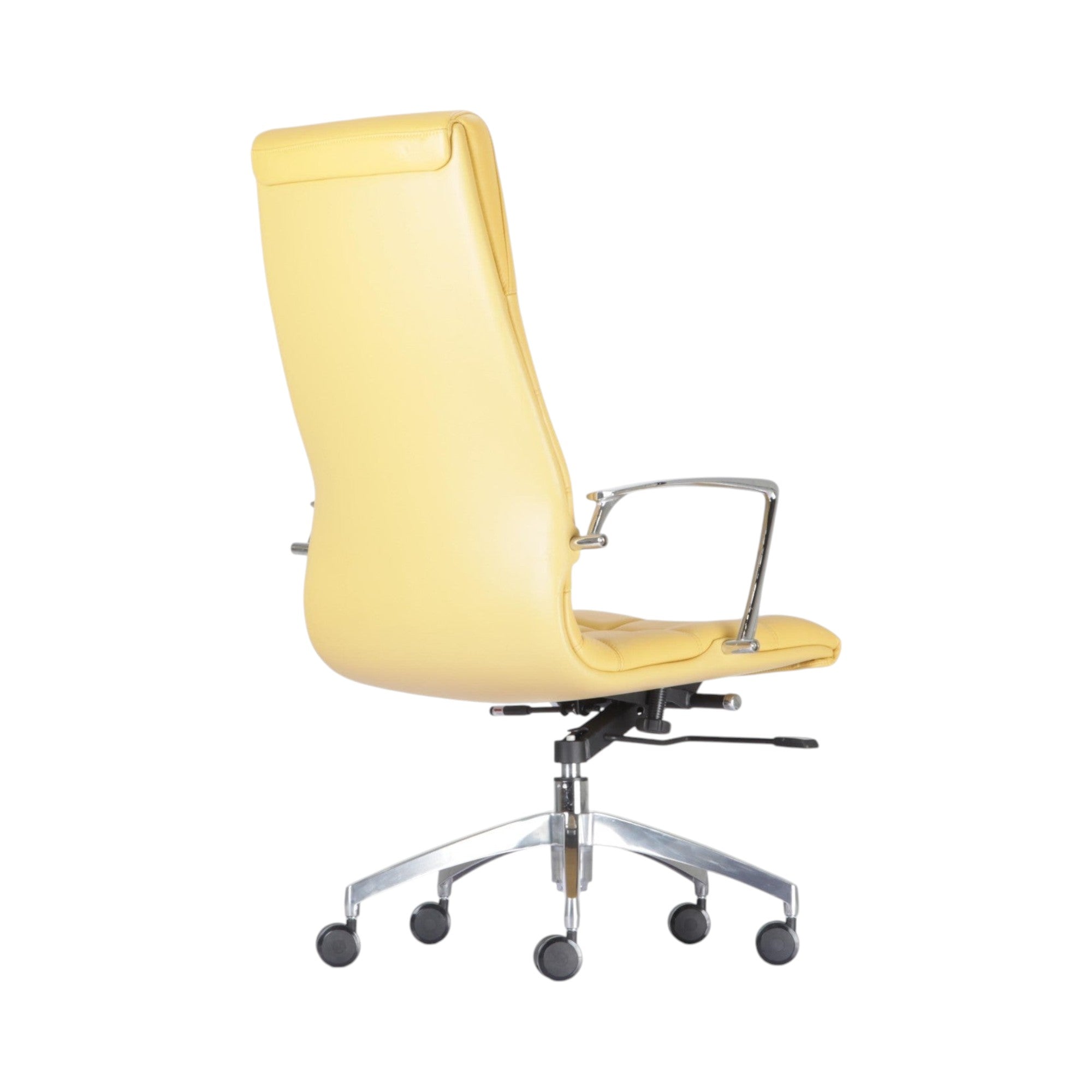 Xiaoyaozuo office chair executive high back chair in vibrant yellow upholstery with chrome accents and rolling casters.